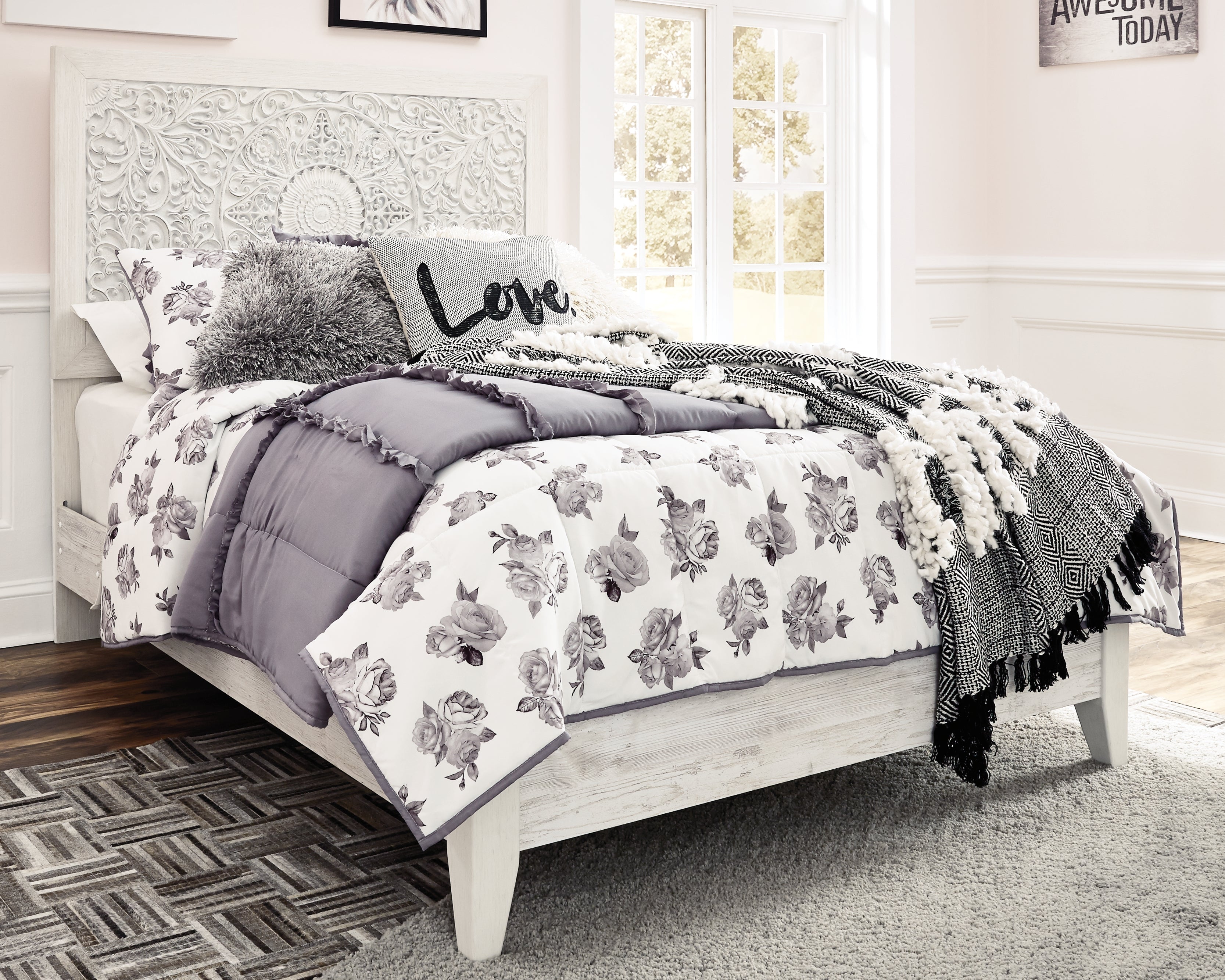 Lullora Furniture - Ashley Furniture - Paxberry Bedroom - King Panel Bed / Whitewash - B181B10