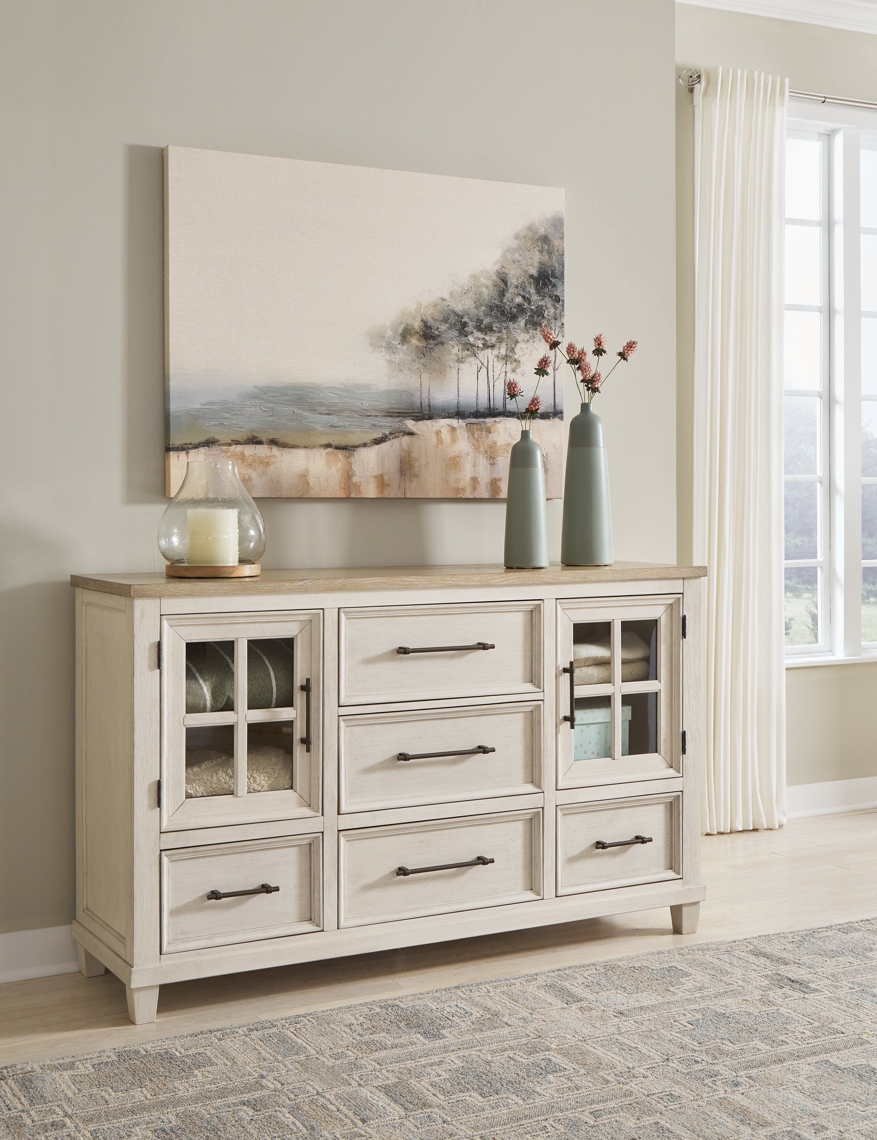 Lullora Furniture - Ashley Furniture - Shaybrock Bedroom - Dresser and Mirror / Antique White/Brown - B683B1