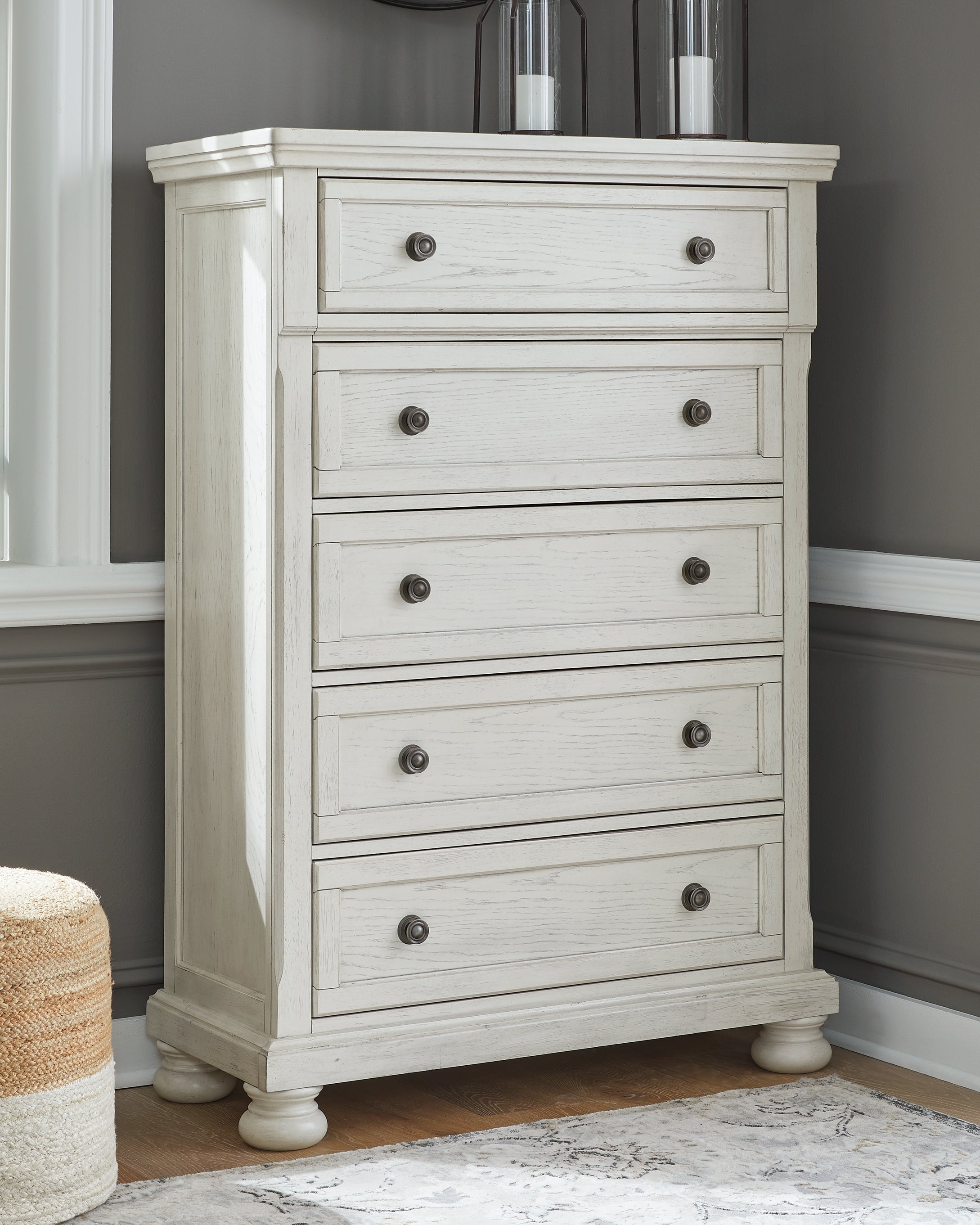 Lullora Furniture - Ashley Furniture - Robbinsdale Bedroom - King Panel Storage Bed / Antique White - B742B25