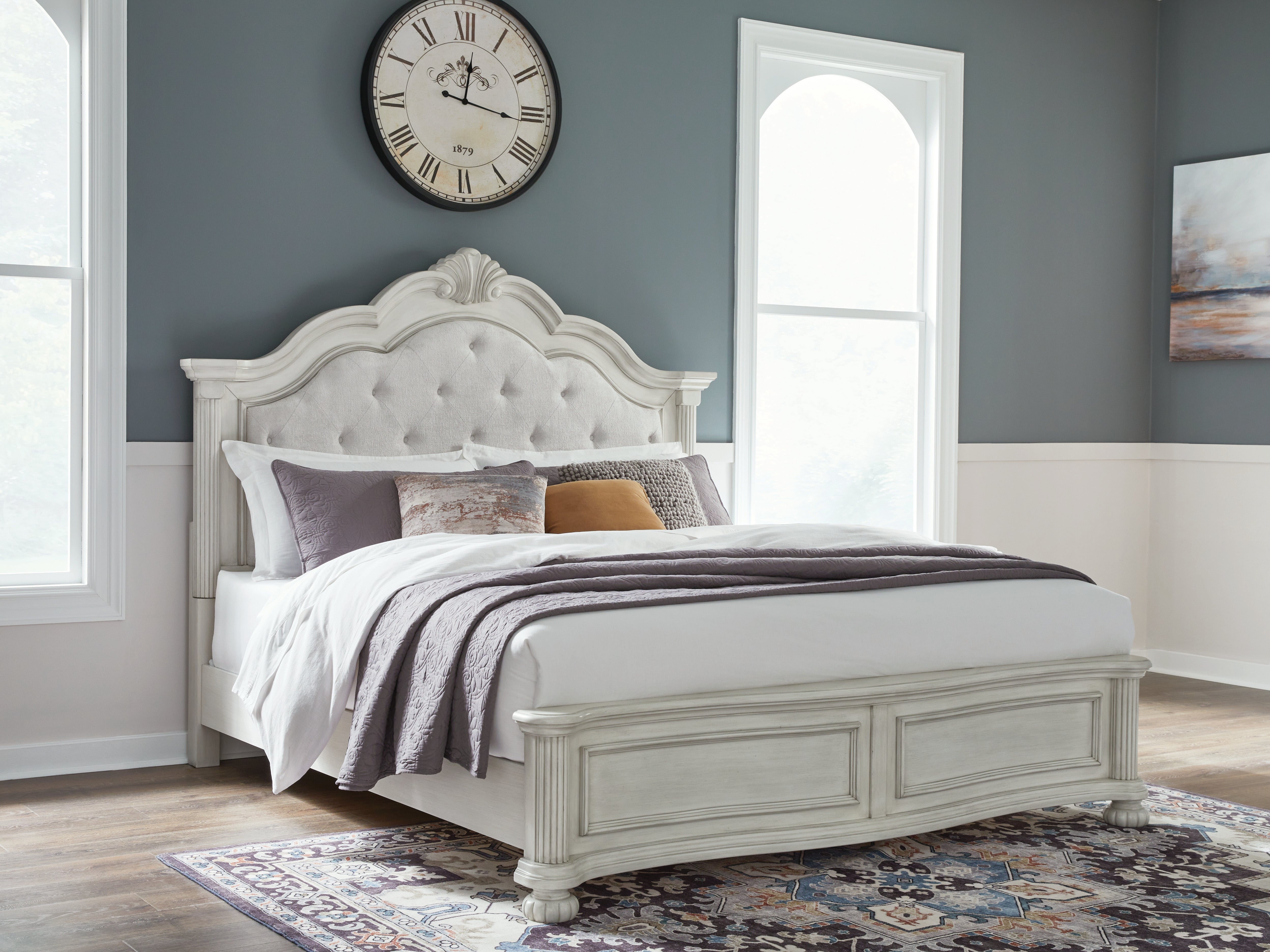 Lullora Furniture - Ashley Furniture - Montelaine Bedroom - King Upholstered Panel Bed / Antique White - B795B6