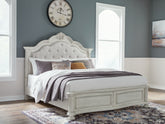 Lullora Furniture - Ashley Furniture - Montelaine Bedroom - King Upholstered Panel Bed / Antique White - B795B6
