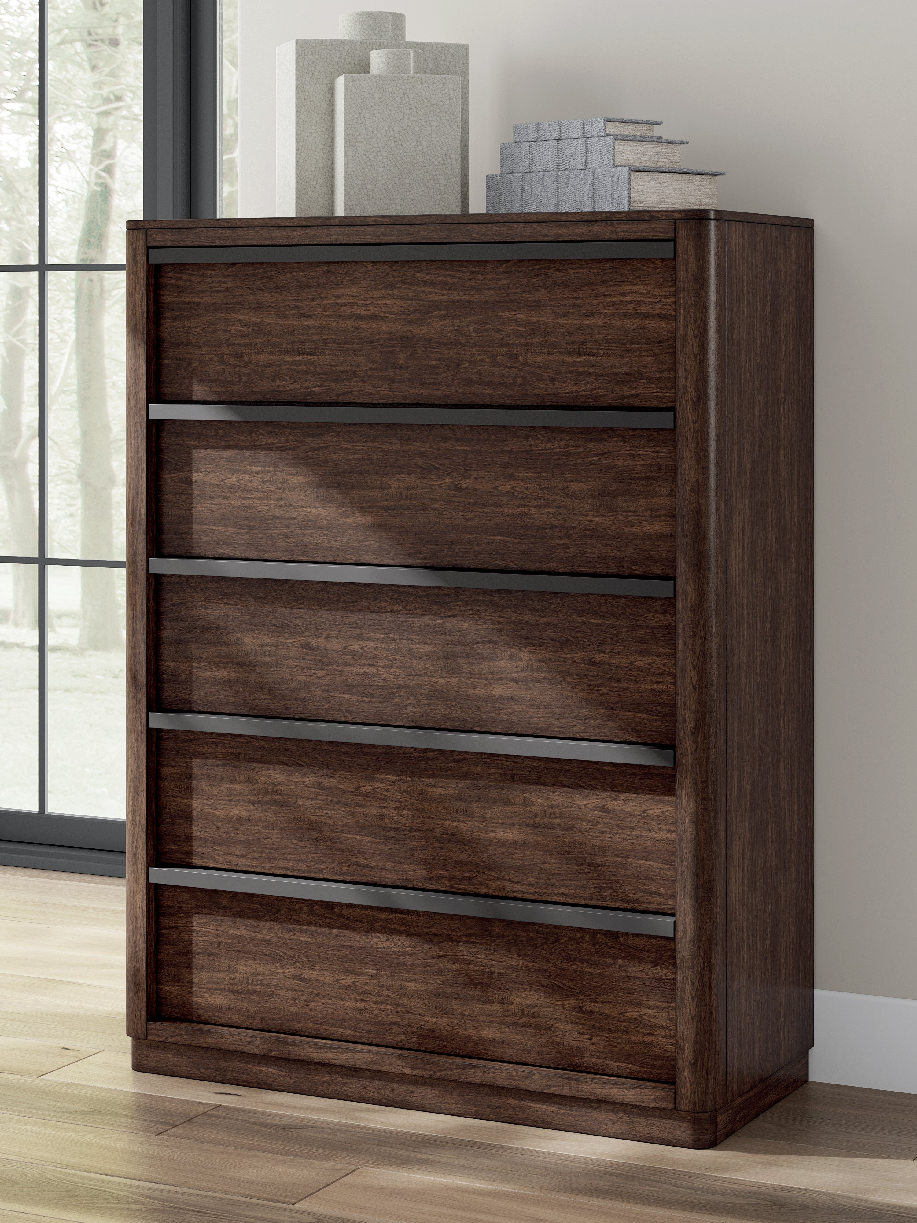 Lullora Furniture - Ashley Furniture - Dilenno Bedroom - Five Drawer Chest / Dark Brown - PCB857-46