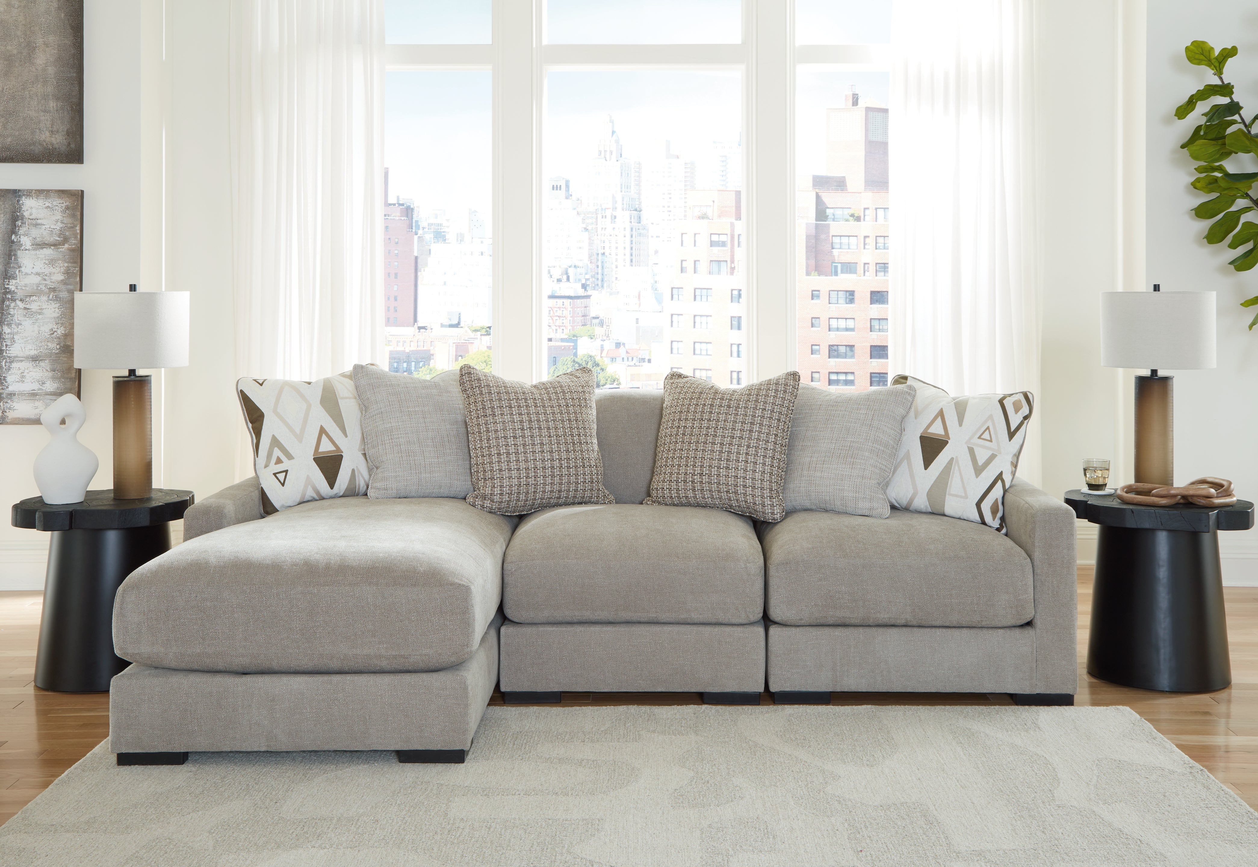 Lullora Furniture - Ashley Furniture - Aslan Court Sectional - RAF 3-Piece Sofa Sectional with Chaise / Pebble - 20305S3