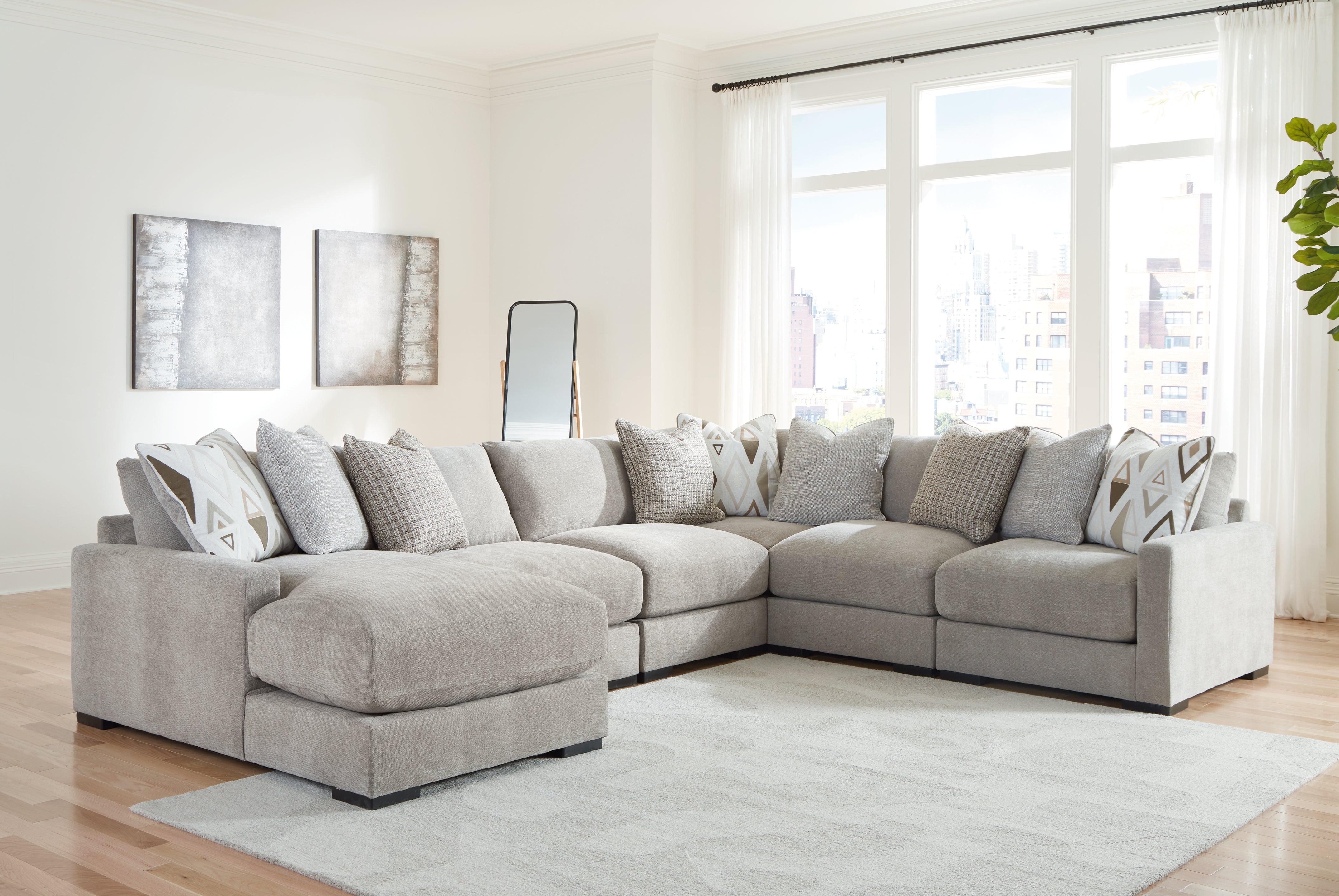 Lullora Furniture - Ashley Furniture - Aslan Court Sectional - RAF 6-Piece Sectional with Chaise / Flax - 20305S8