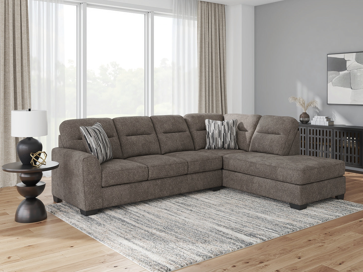 Lullora Furniture - Ashley Furniture - Olten Sectional - RAF 2-Piece Sectional with Chaise / Graphite - 31305S1
