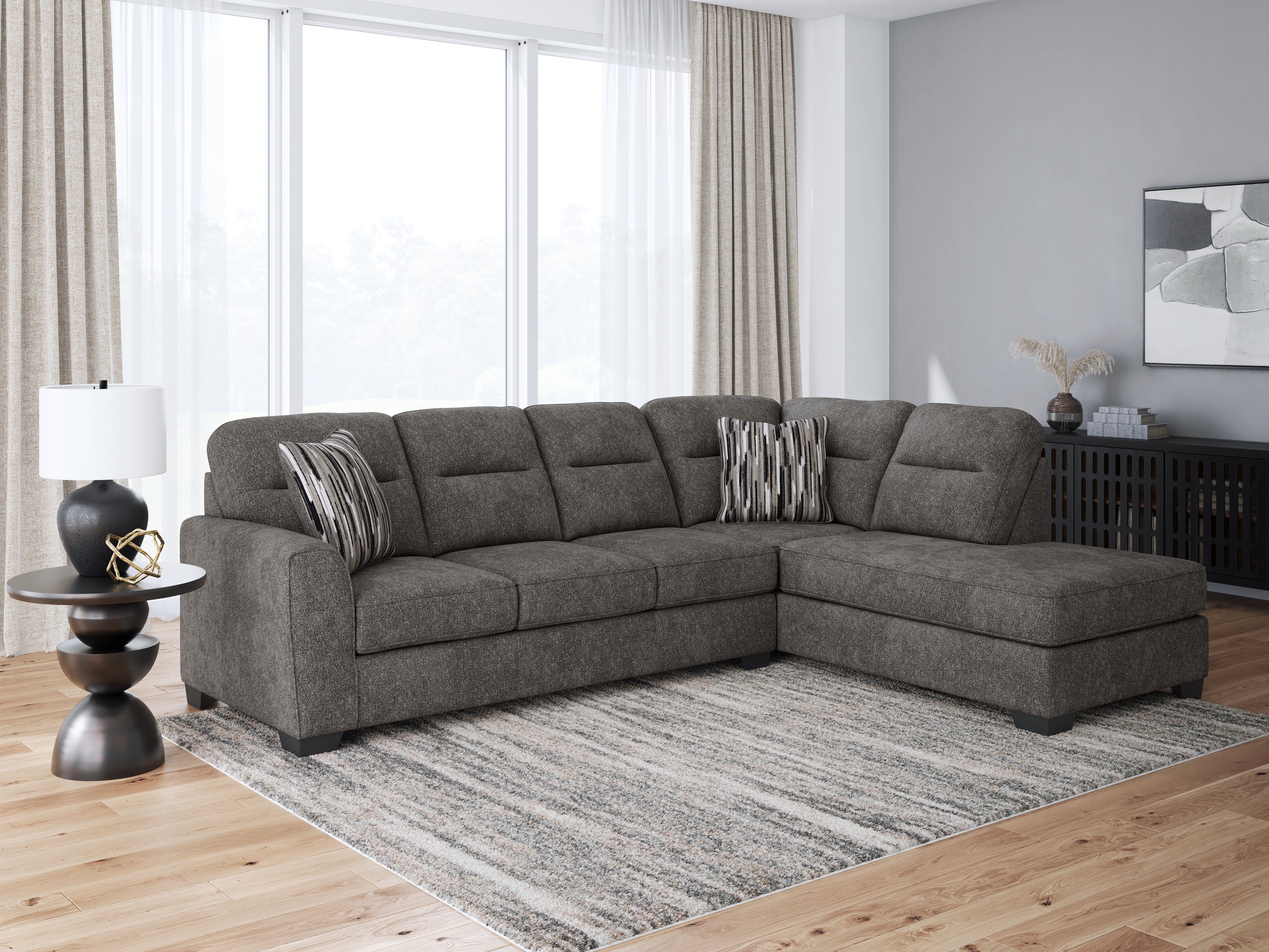 Lullora Furniture - Ashley Furniture - Olten Sectional - LAF 2-Piece Sectional with Chaise / Graphite - 31305S2