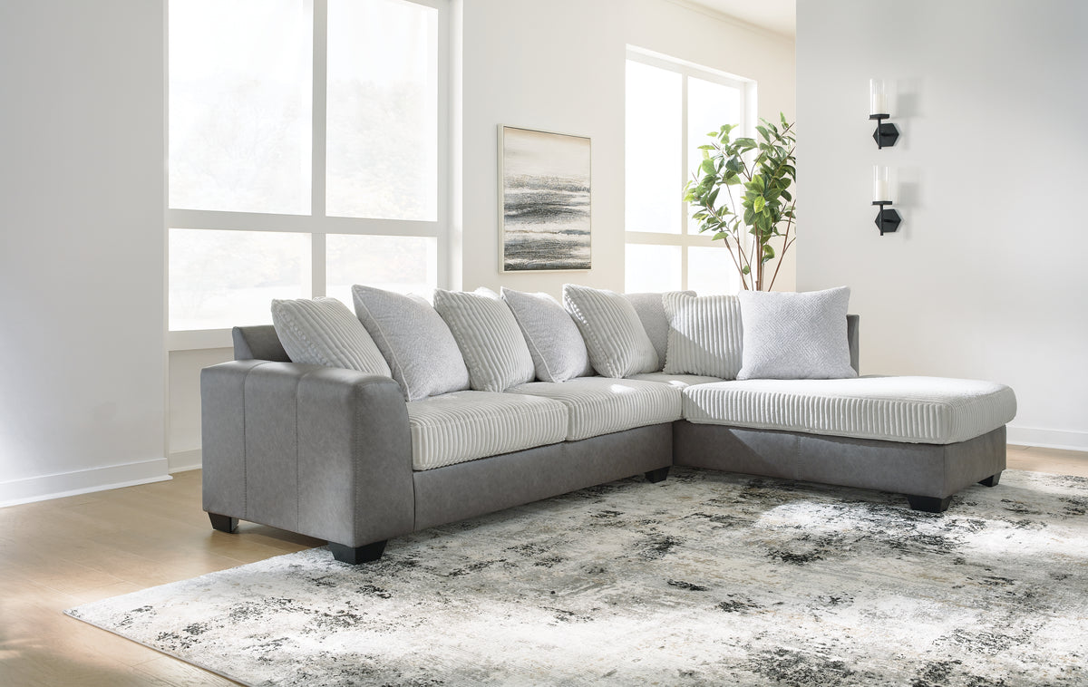 Lullora Furniture - Ashley Furniture - Clairette Court Sectional - RAF 2-Piece Sectional with Chaise / Alloy - 31503S1