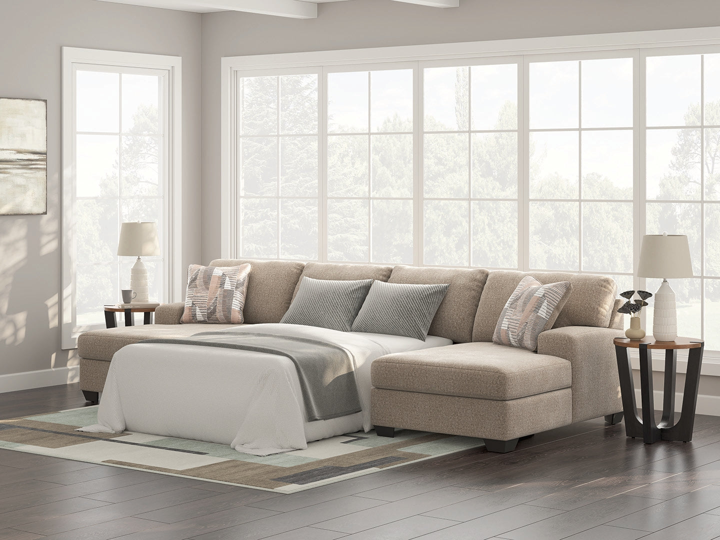 Lullora Furniture - Ashley Furniture - Newellen Sectional - RAF 3-Piece Sectional with Double Chaise / Hemp - 48404S7