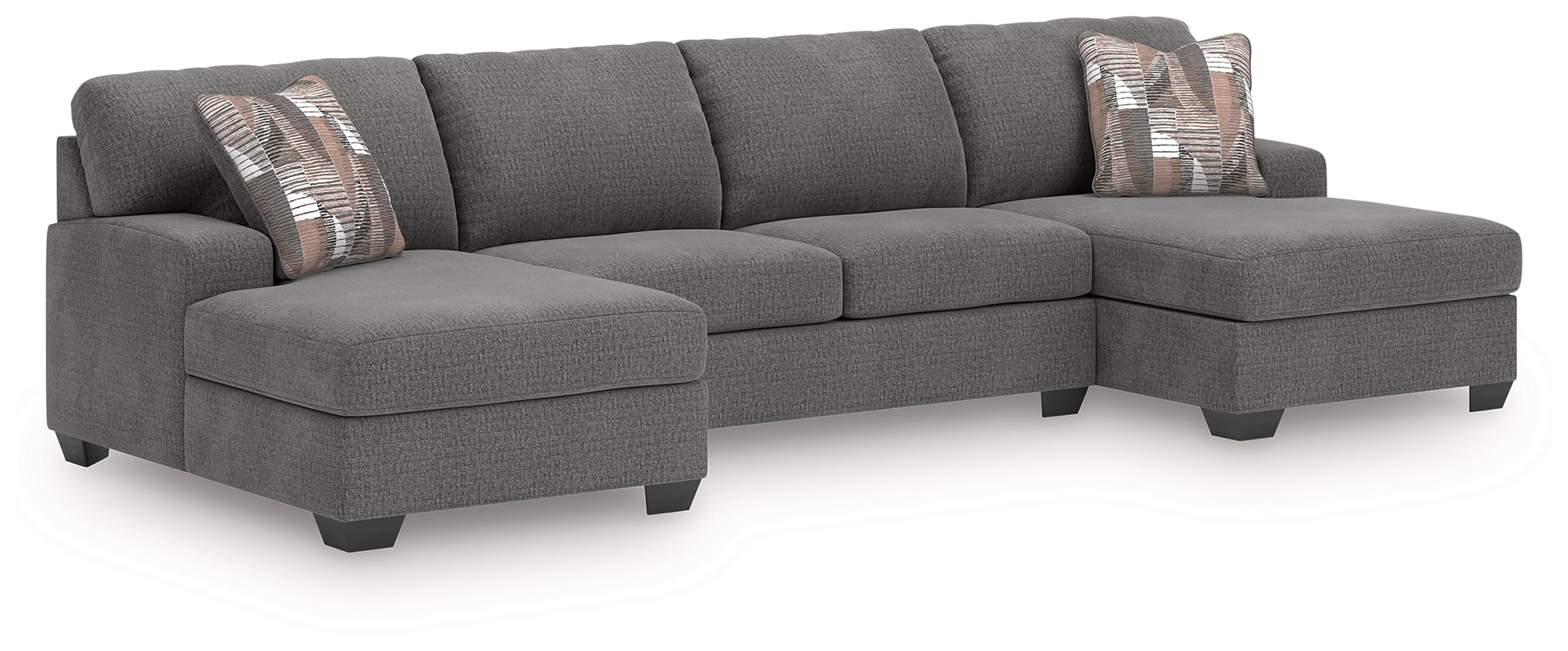 Lullora Furniture - Ashley Furniture - Newellen Sectional - RAF 3-Piece Sectional with Double Chaise / Greystone - 48405S3