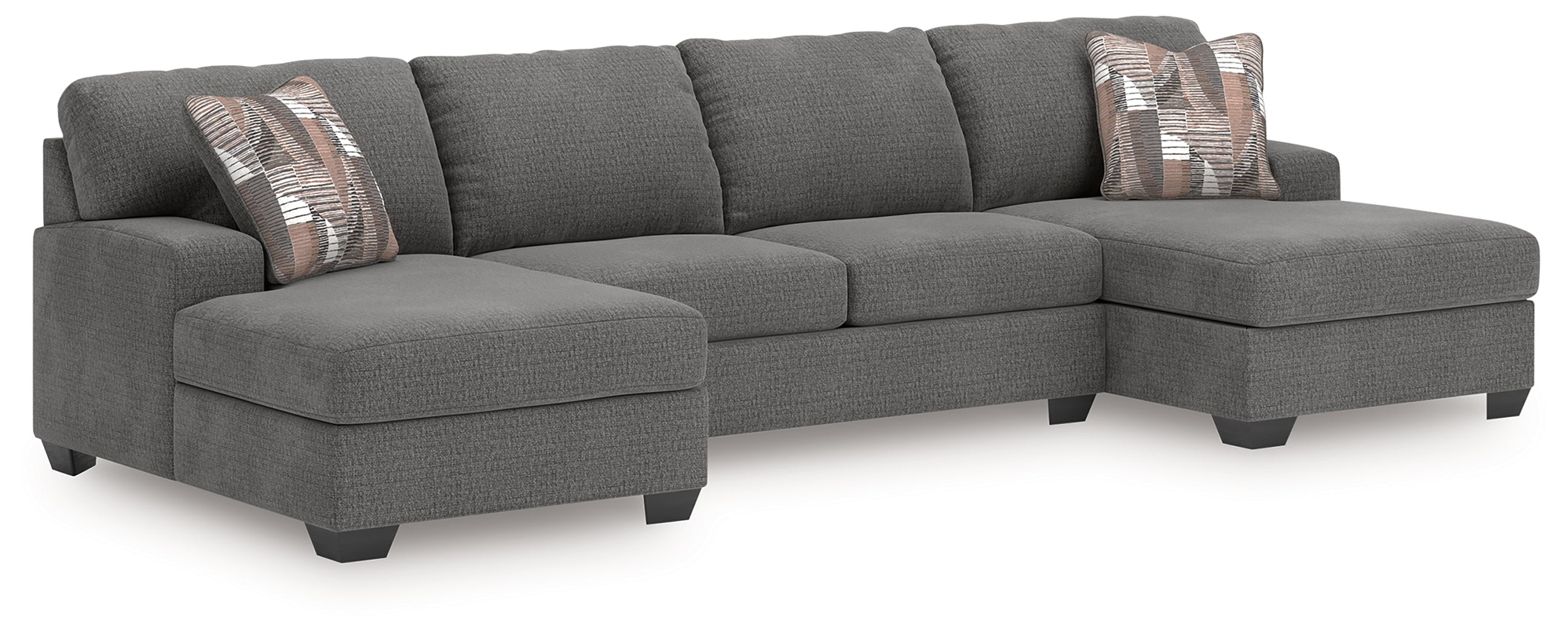 Lullora Furniture - Ashley Furniture - Newellen Sectional - RAF 3-Piece Sleeper Sectional with Double Chaise / Greystone - 48405S7