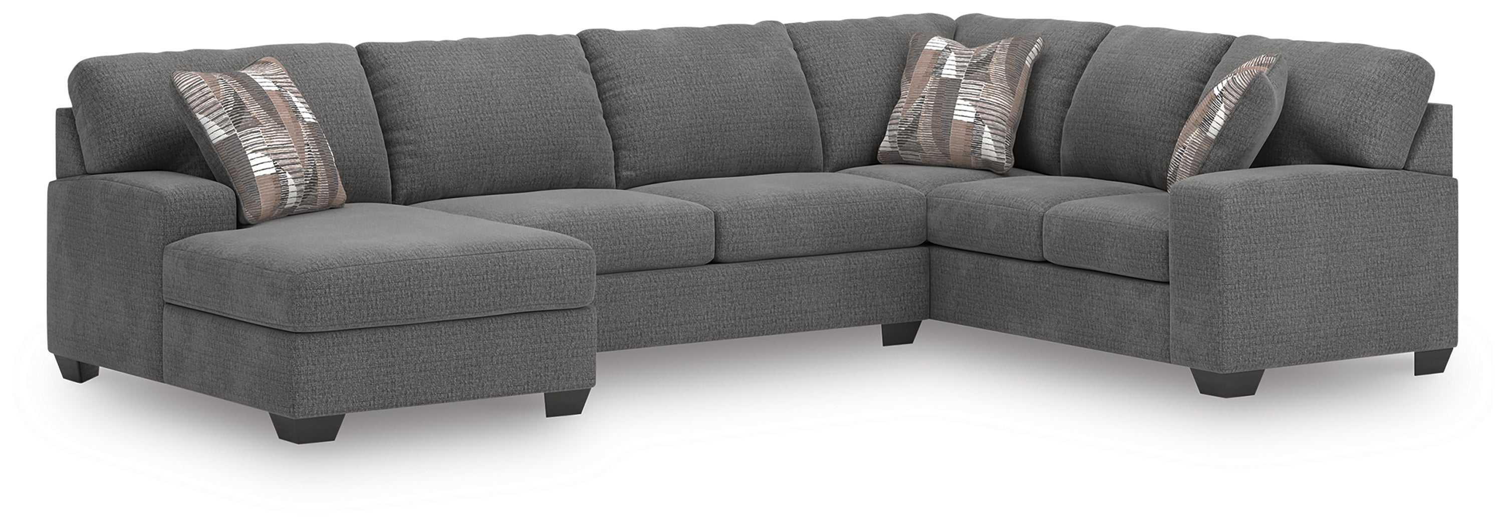 Lullora Furniture - Ashley Furniture - Newellen Sectional - RAF 3-Piece Sleeper Sectional with Chaise / Greystone - 48405S5