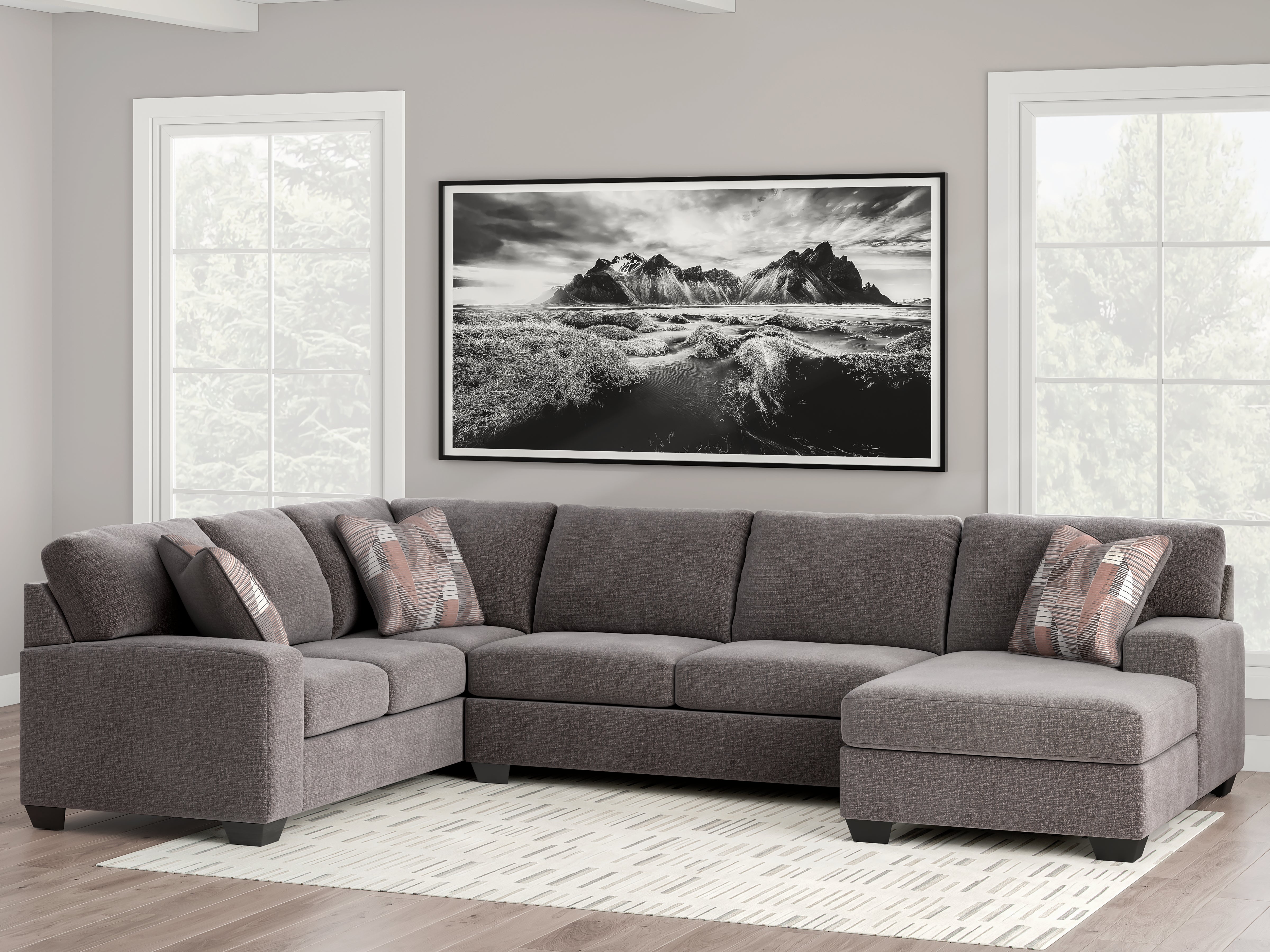 Lullora Furniture - Ashley Furniture - Newellen Sectional - LAF 3-Piece Sectional with Chaise / Greystone - 48405S2