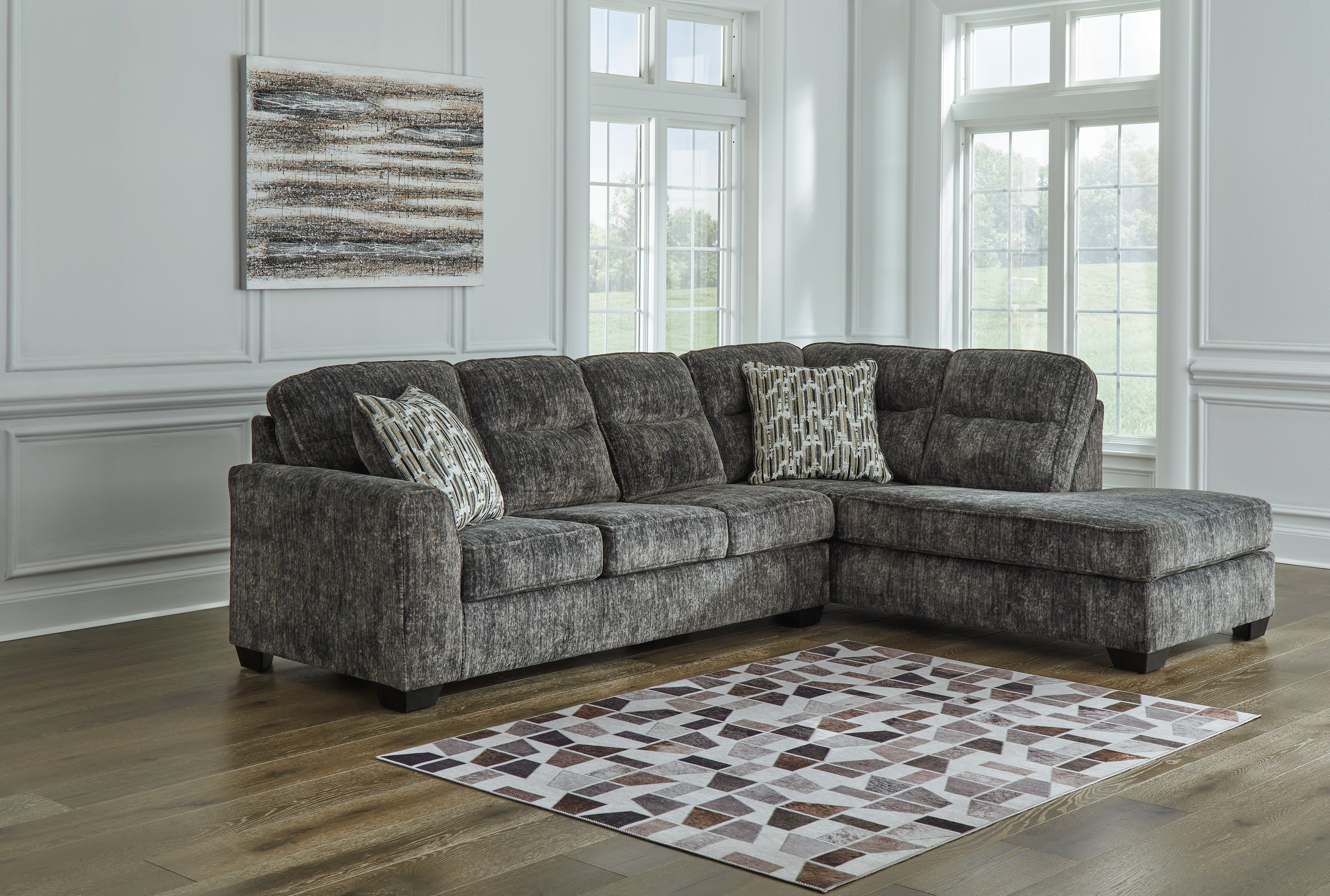 Lullora Furniture - Ashley Furniture - Lonoke Sectional - LAF 2-Piece Sectional with Chaise / Gunmetal - 50504S2