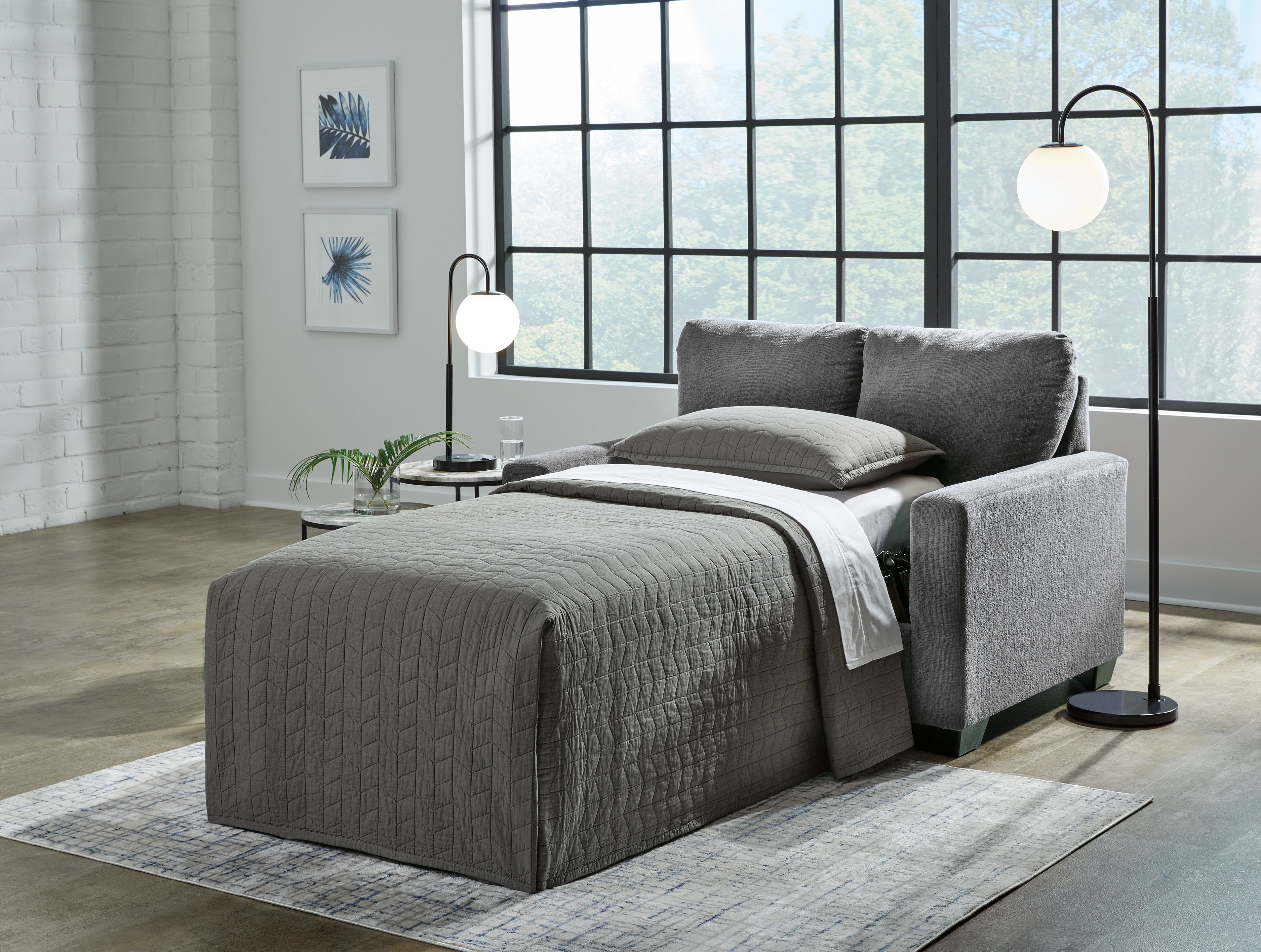 Lullora Furniture - Ashley Furniture - Rannis Living Room - Twin Sofa Sleeper / Pewter - 5360237