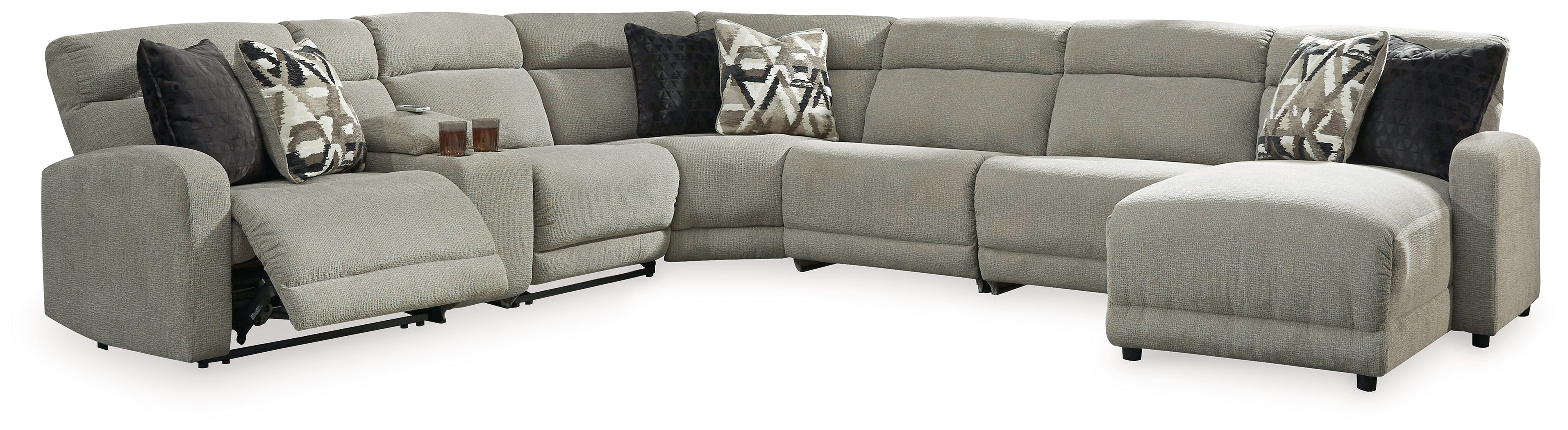 Lullora Furniture - Ashley Furniture - Colleyville Sectional - 7-Piece Power Reclining Sectional with Chaise / Stone - 54405S32