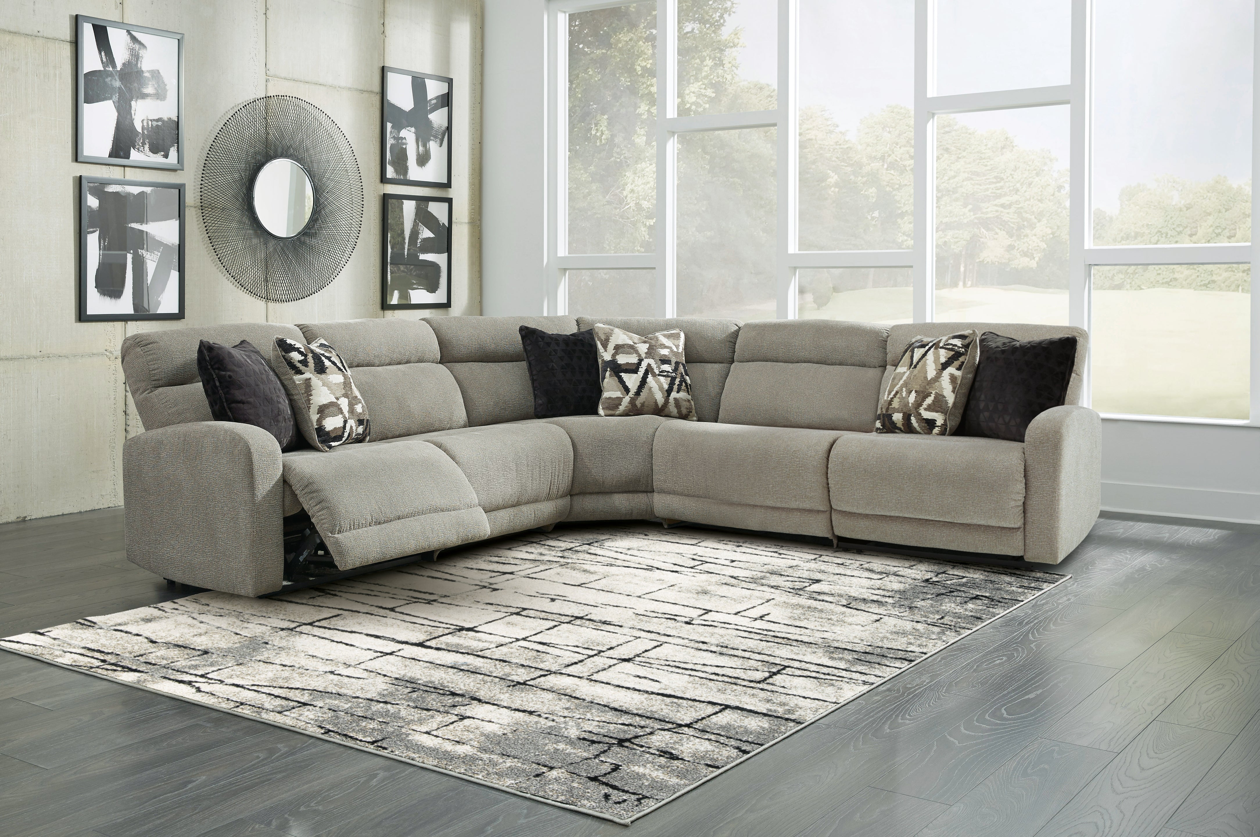 Lullora Furniture - Ashley Furniture - Colleyville Sectional - 5-Piece Power Reclining Sectional / Stone - 54405S7