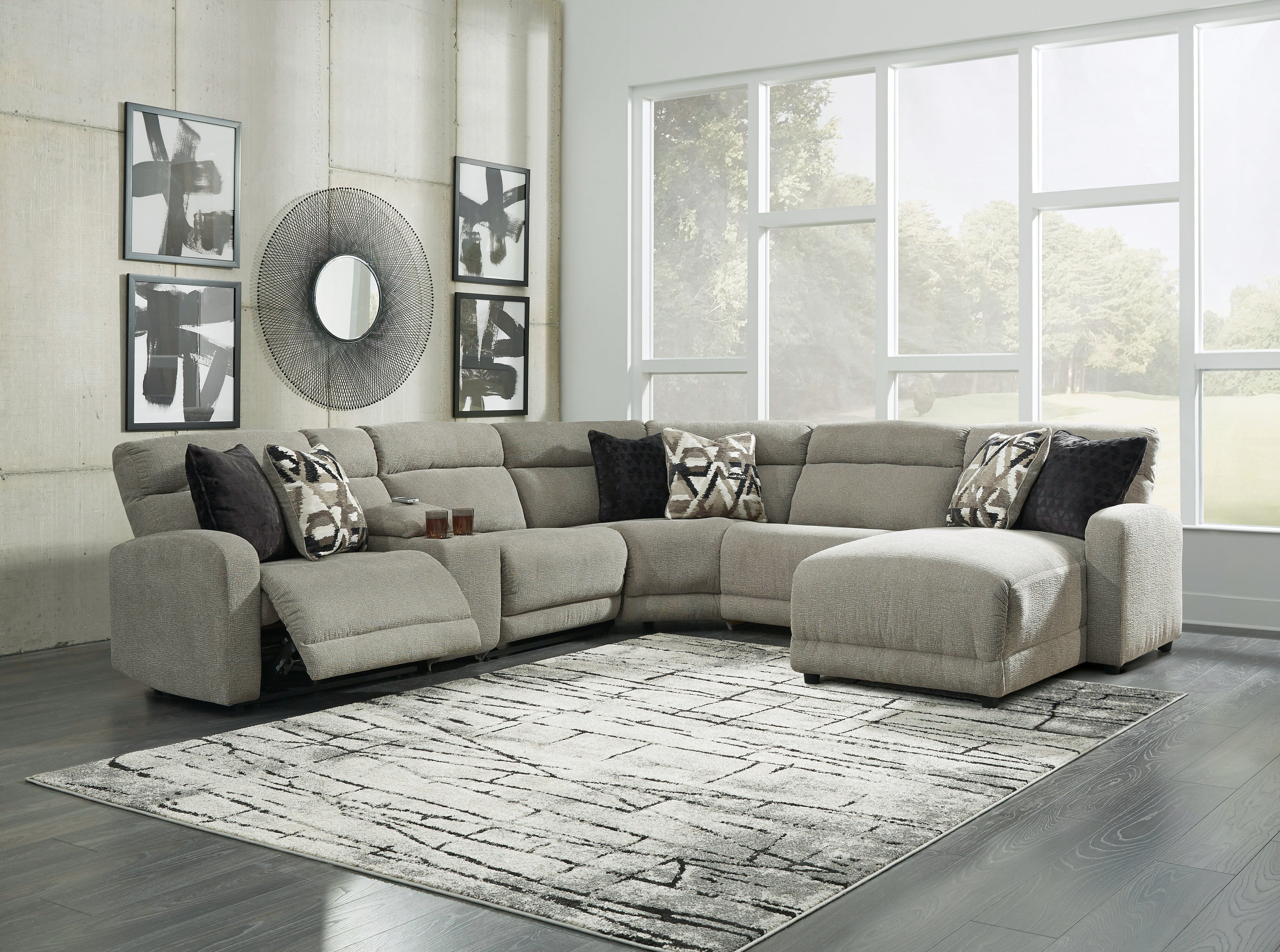 Lullora Furniture - Ashley Furniture - Colleyville Sectional - 6-Piece Power Reclining Sectional with Chaise / Stone - 54405S12