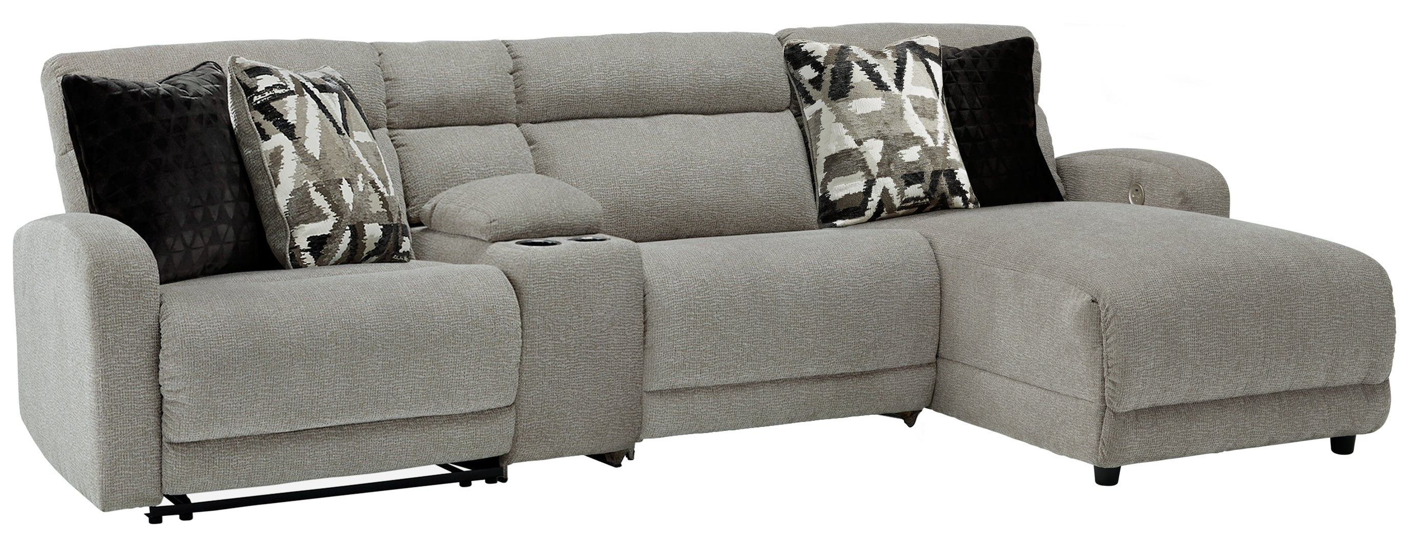 Lullora Furniture - Ashley Furniture - Colleyville Sectional - 4-Piece Power Reclining Sectional with Chaise / Stone - 54405S3