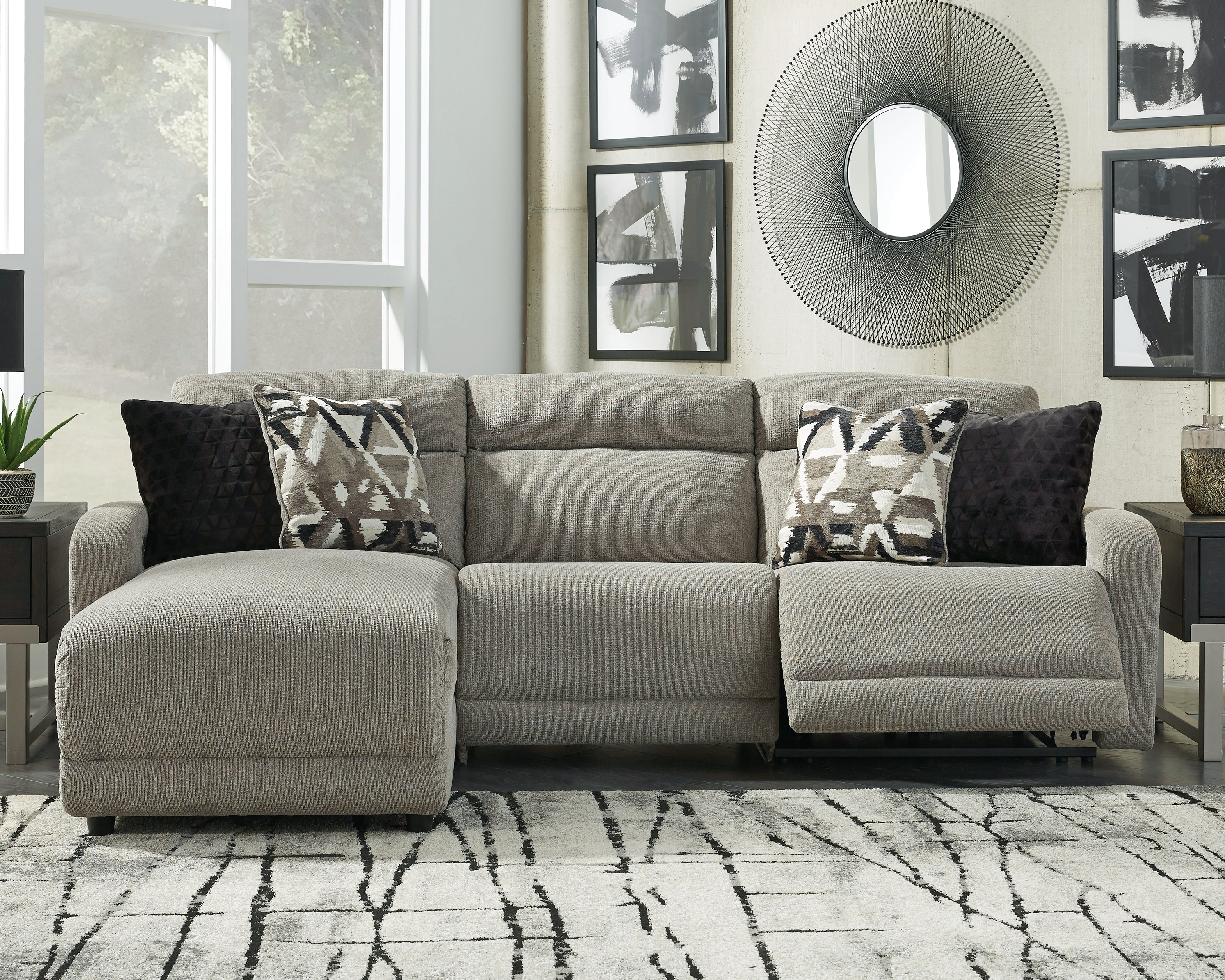 Lullora Furniture - Ashley Furniture - Colleyville Sectional - 3-Piece Power Reclining Sectional with Chaise / Stone - 54405S4