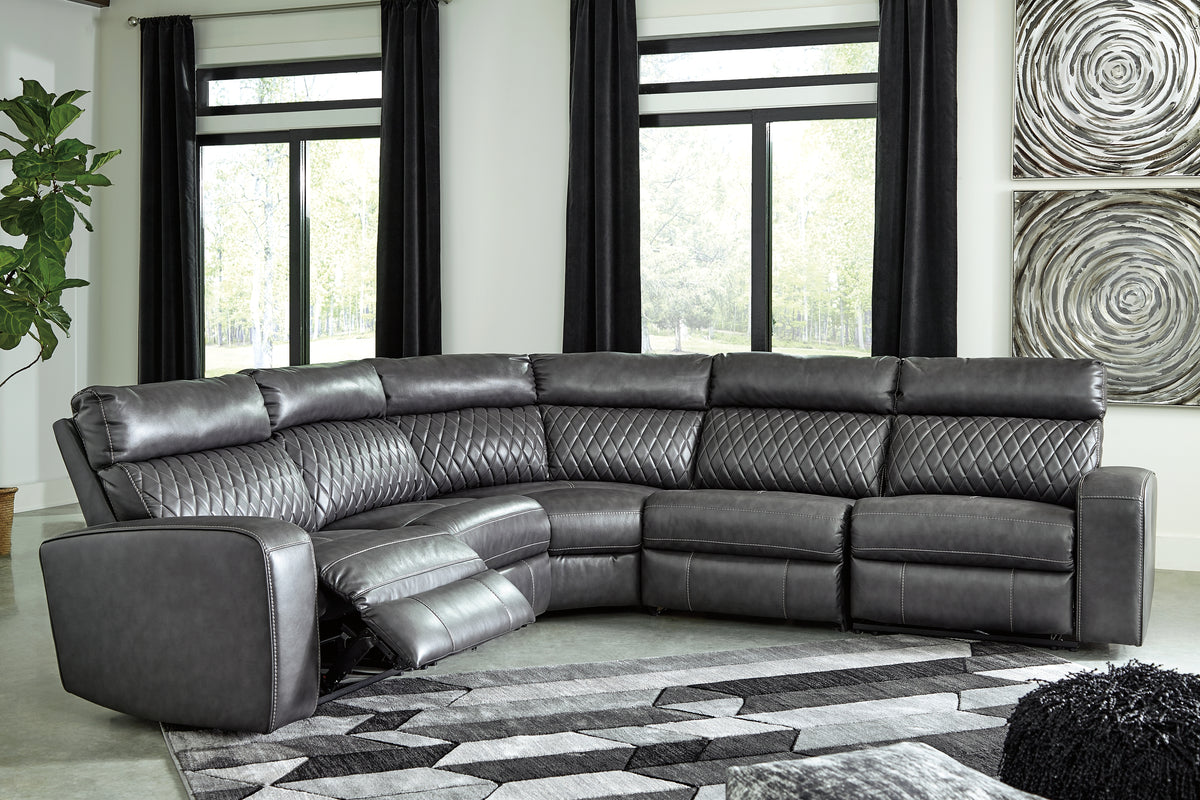 Lullora Furniture - Ashley Furniture - Samperstone Sectional - 2-Piece Power Reclining Sectional Loveseat / Gray - 55203S5
