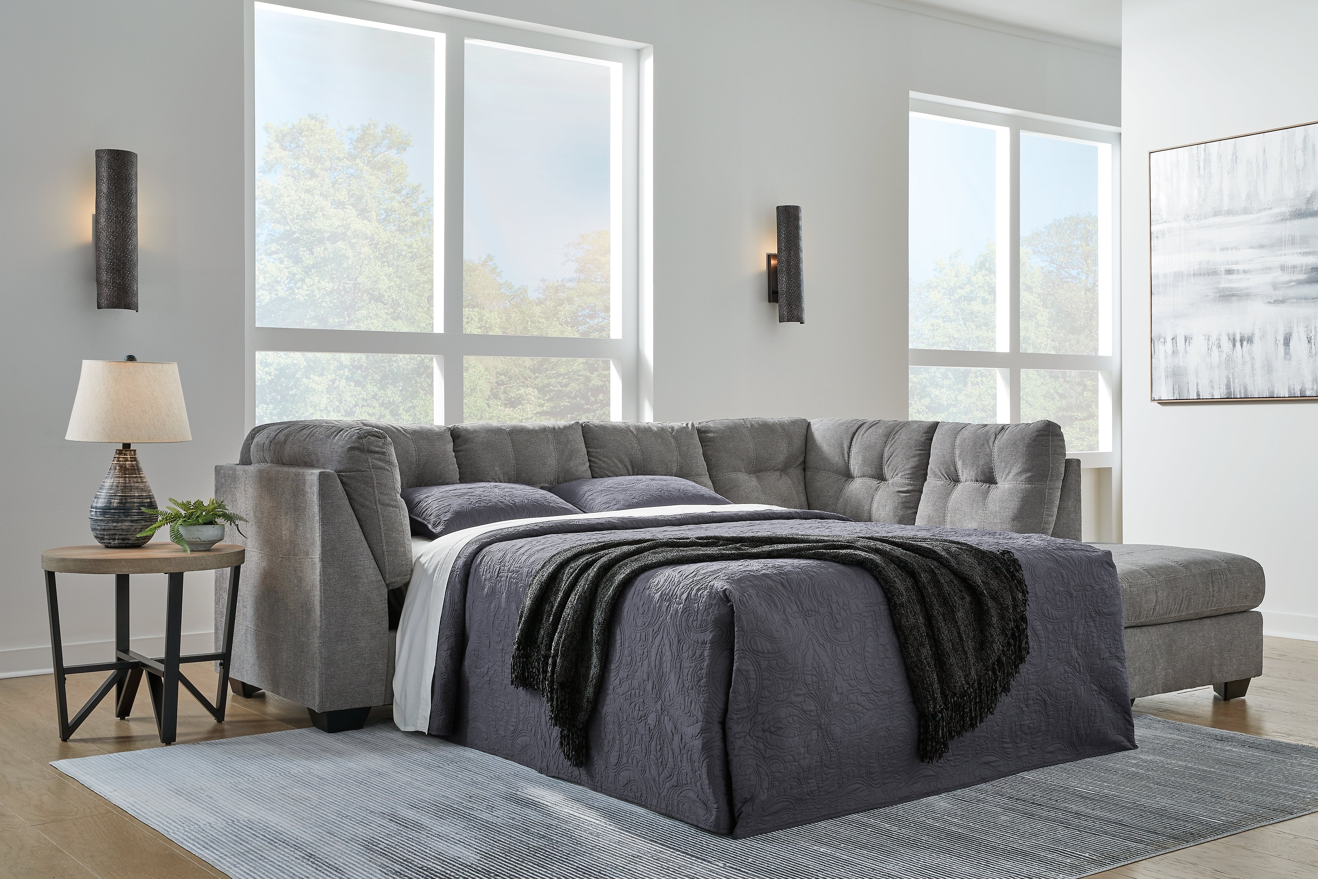 Lullora Furniture - Ashley Furniture - Marleton Sectional - 2-Piece Sleeper Sectional with Chaise / Gray - 55305S4