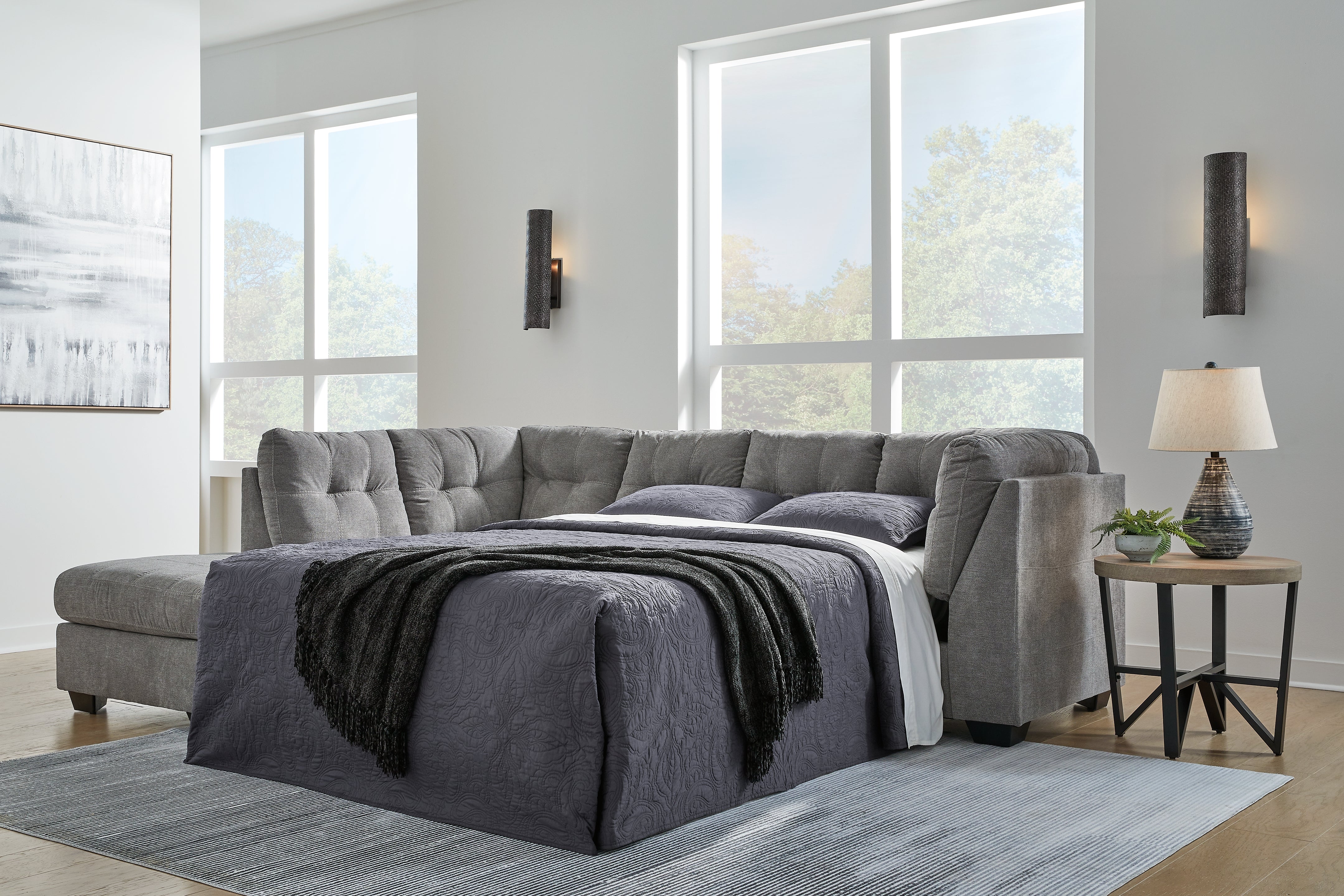 Lullora Furniture - Ashley Furniture - Marleton Sectional - RAF 2-Piece Sleeper Sectional with Chaise / Gray - 55305S3