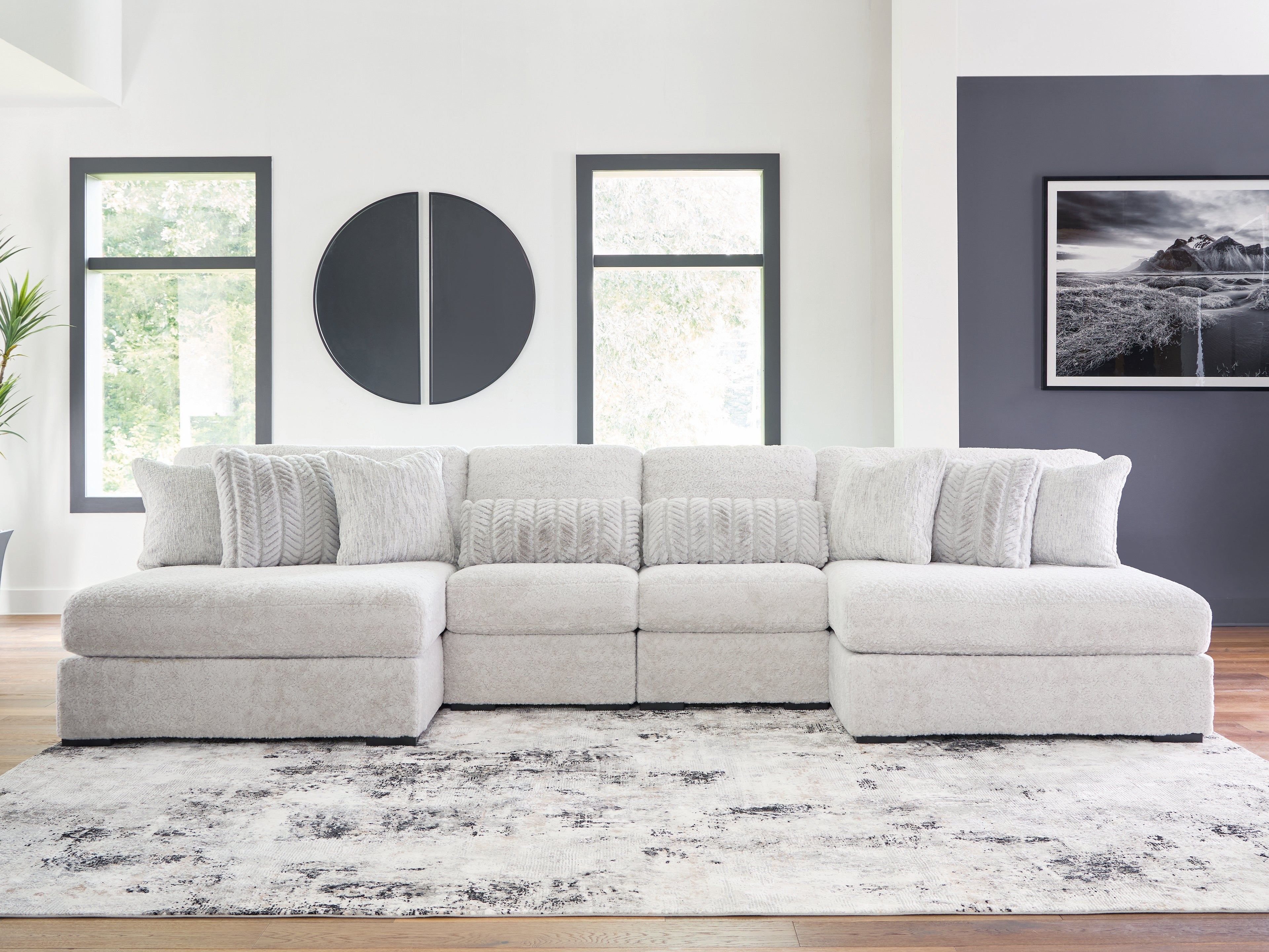 Lullora Furniture - Ashley Furniture - Cuddle Plush Sectional - 4-Piece Sectional with Chaise / Arctic - PC59106S4