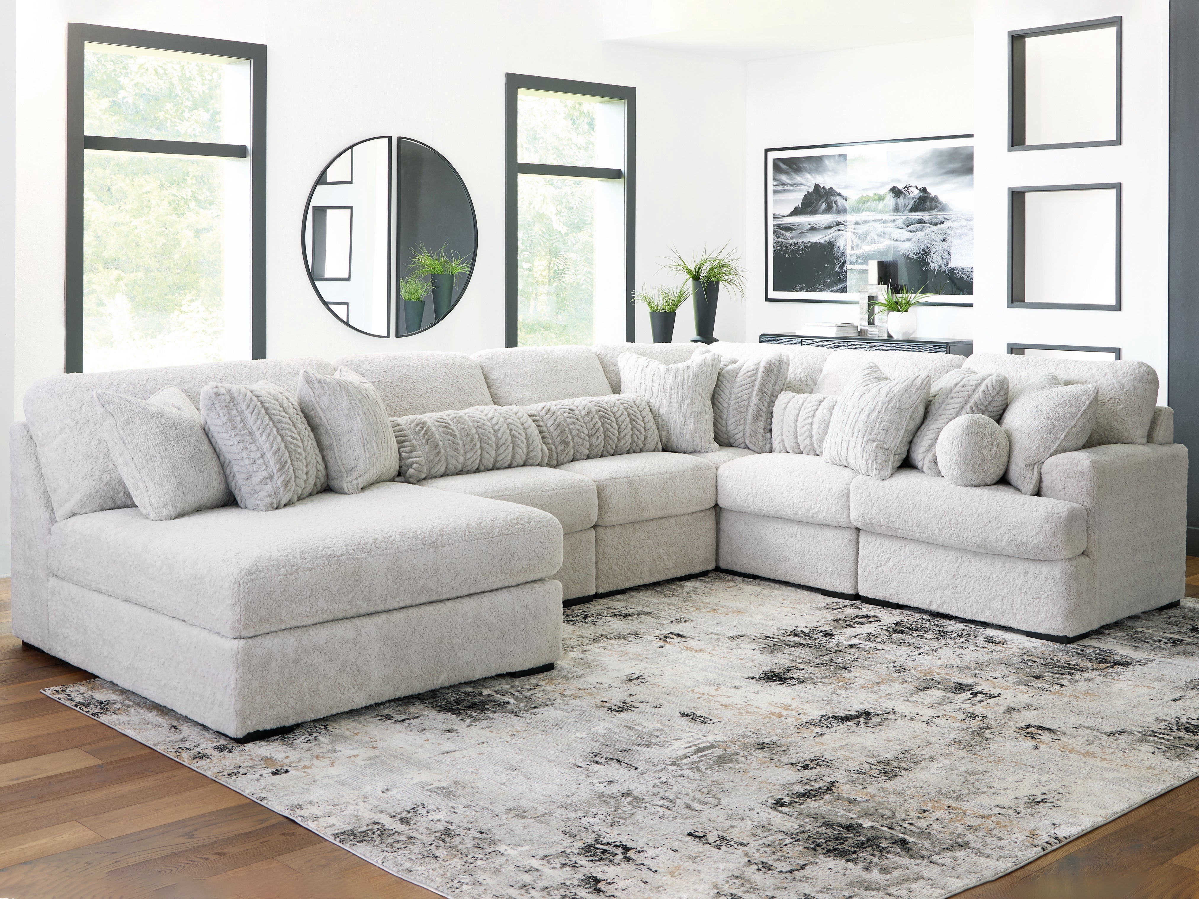 Lullora Furniture - Ashley Furniture - Cuddle Plush Sectional - 6-Piece Sectional with Chaise / Arctic - PC59106S8