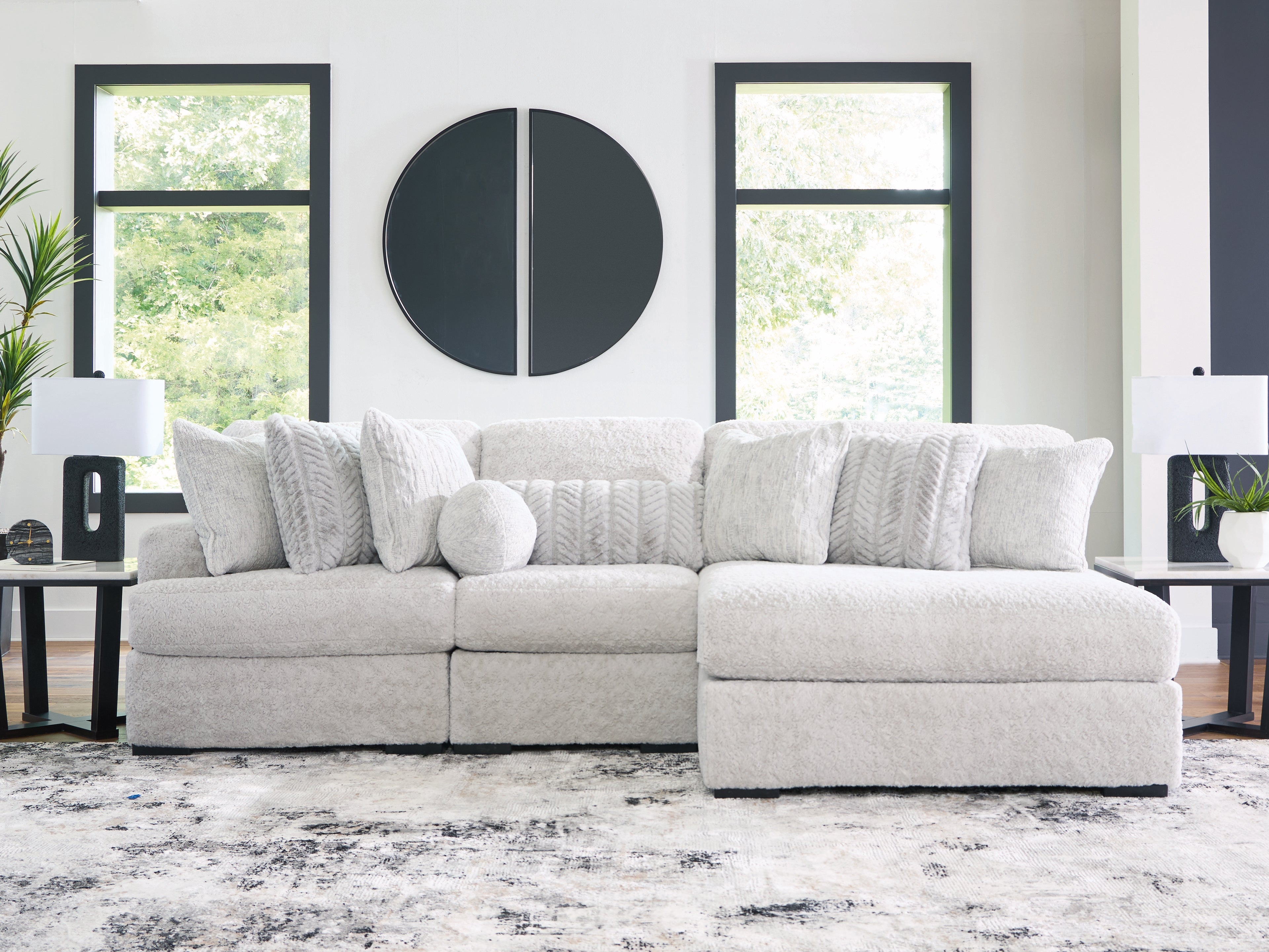 Lullora Furniture - Ashley Furniture - Cuddle Plush Sectional - RAF 3-Piece Sectional with Chaise / Arctic - PC59106S1