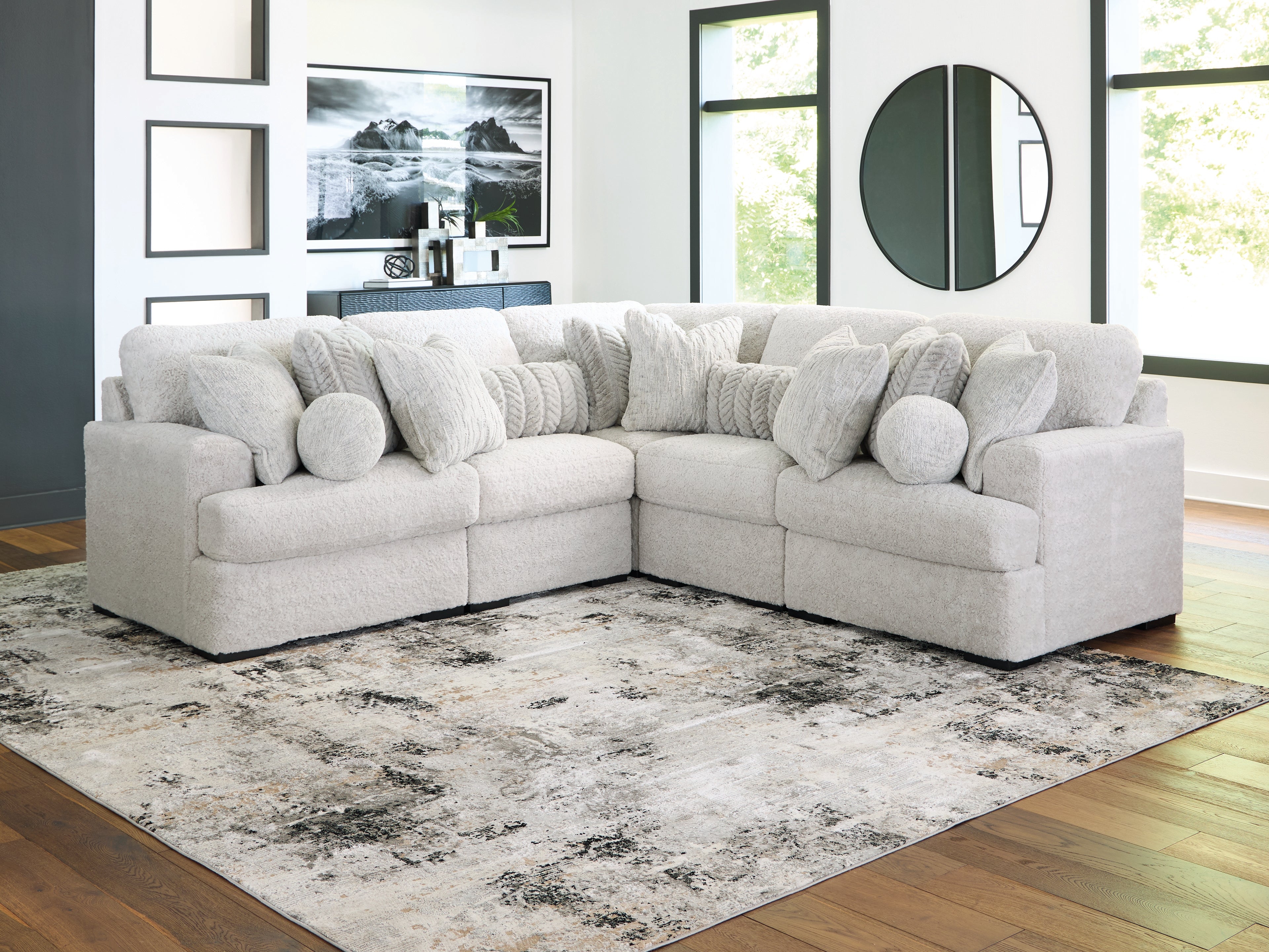 Lullora Furniture - Ashley Furniture - Cuddle Plush Sectional - RAF 5-Piece Sectional / Arctic - PC59106S2