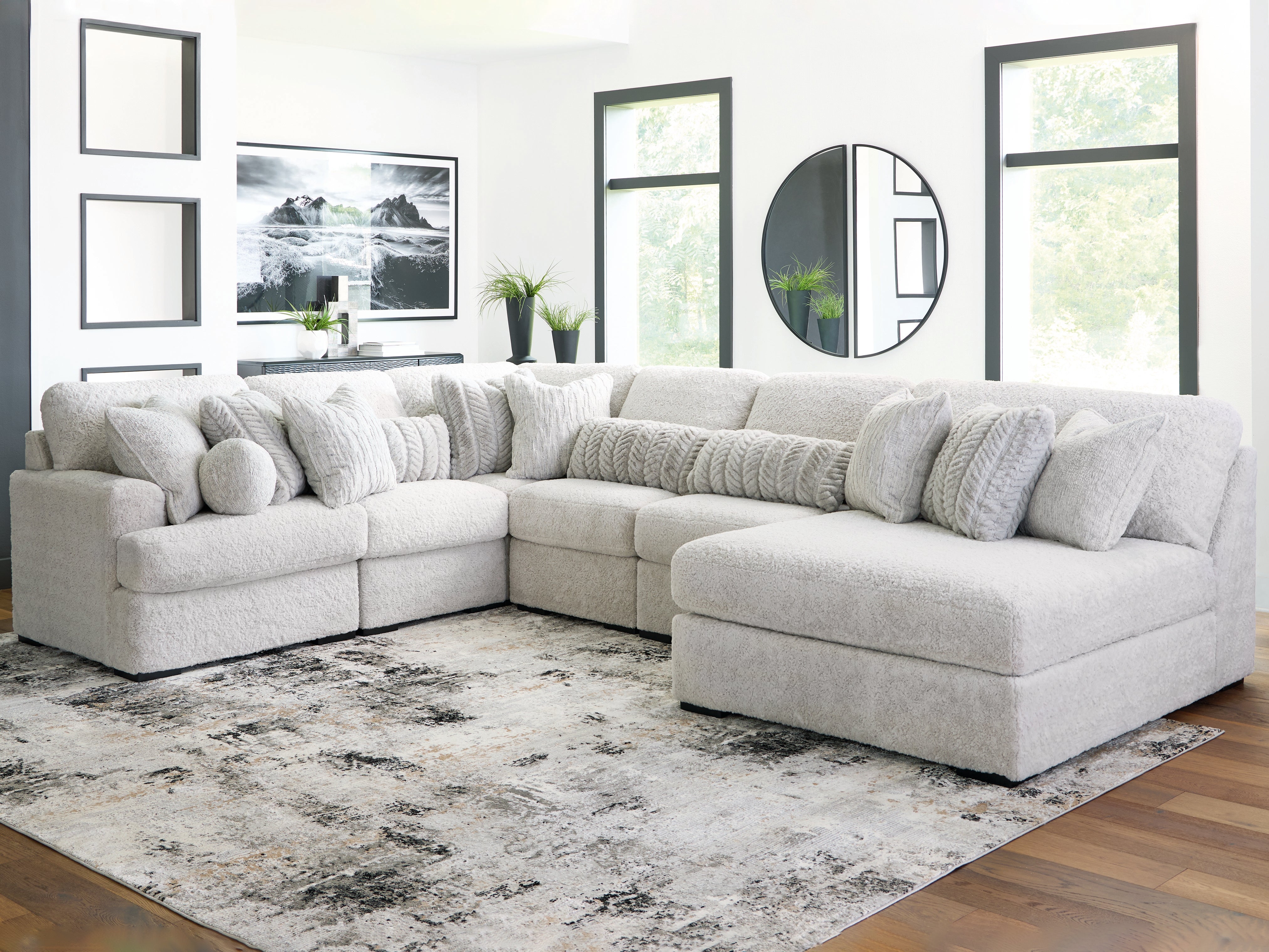 Lullora Furniture - Ashley Furniture - Cuddle Plush Sectional - RAF 6-Piece Sectional with Chaise / Arctic - PC59106S3