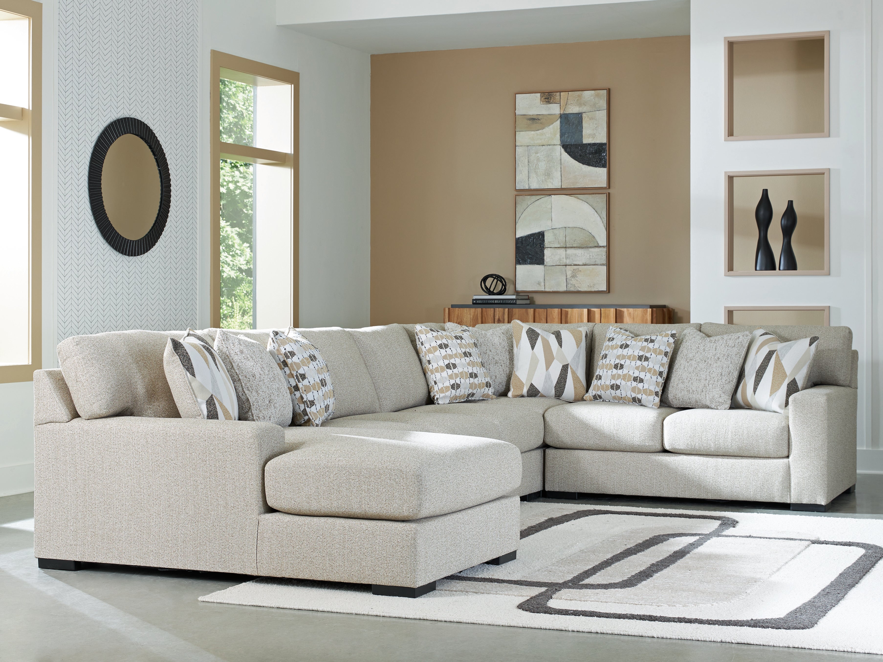 Lullora Furniture - Ashley Furniture - Laurelgrove Sectional - RAF 5-Piece Sectional with Chaise / Pebble - 75105S11