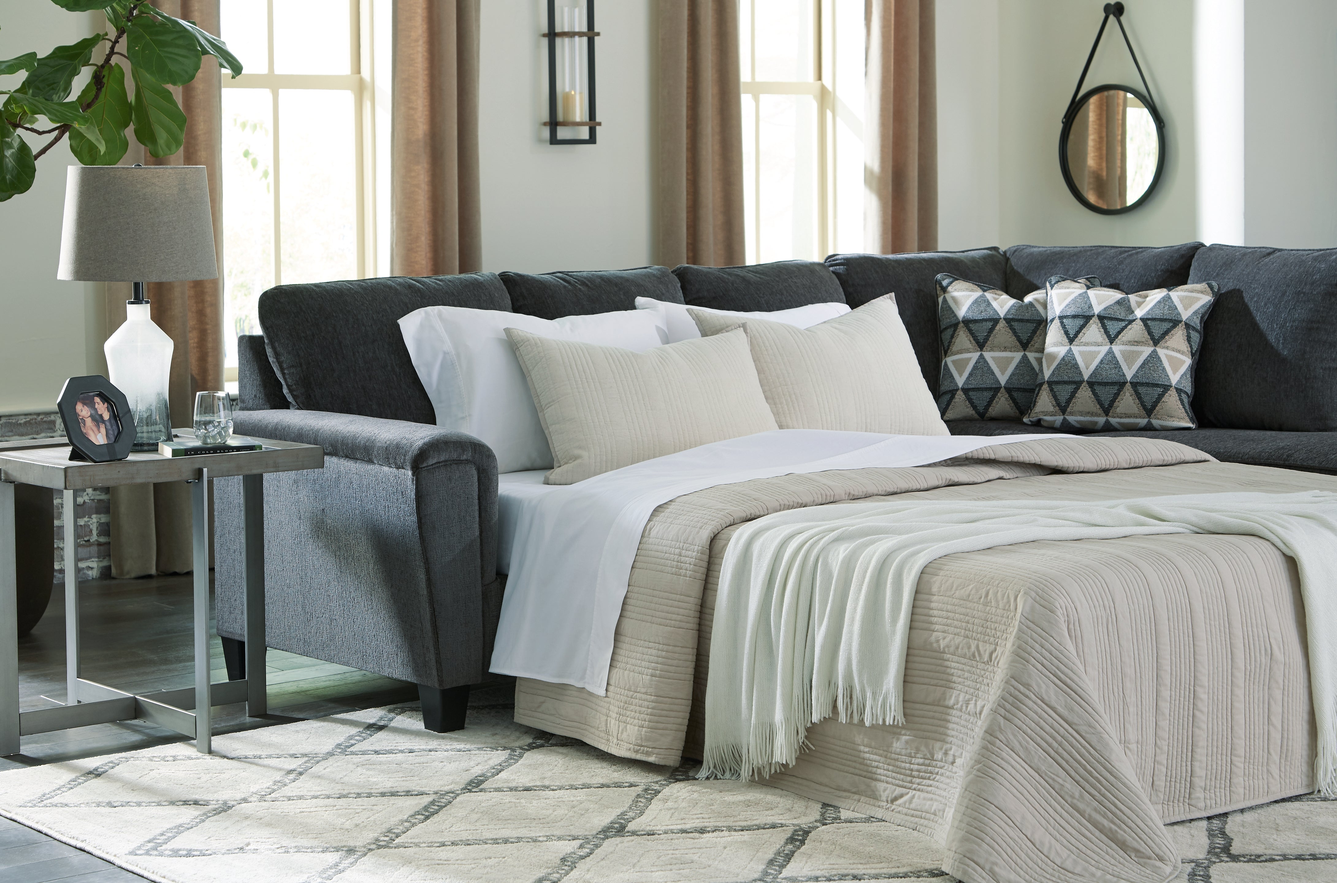 Lullora Furniture - Ashley Furniture - Abinger Sectional - LAF 2-Piece Sleeper Sectional with Chaise / Smoke - 83905S4