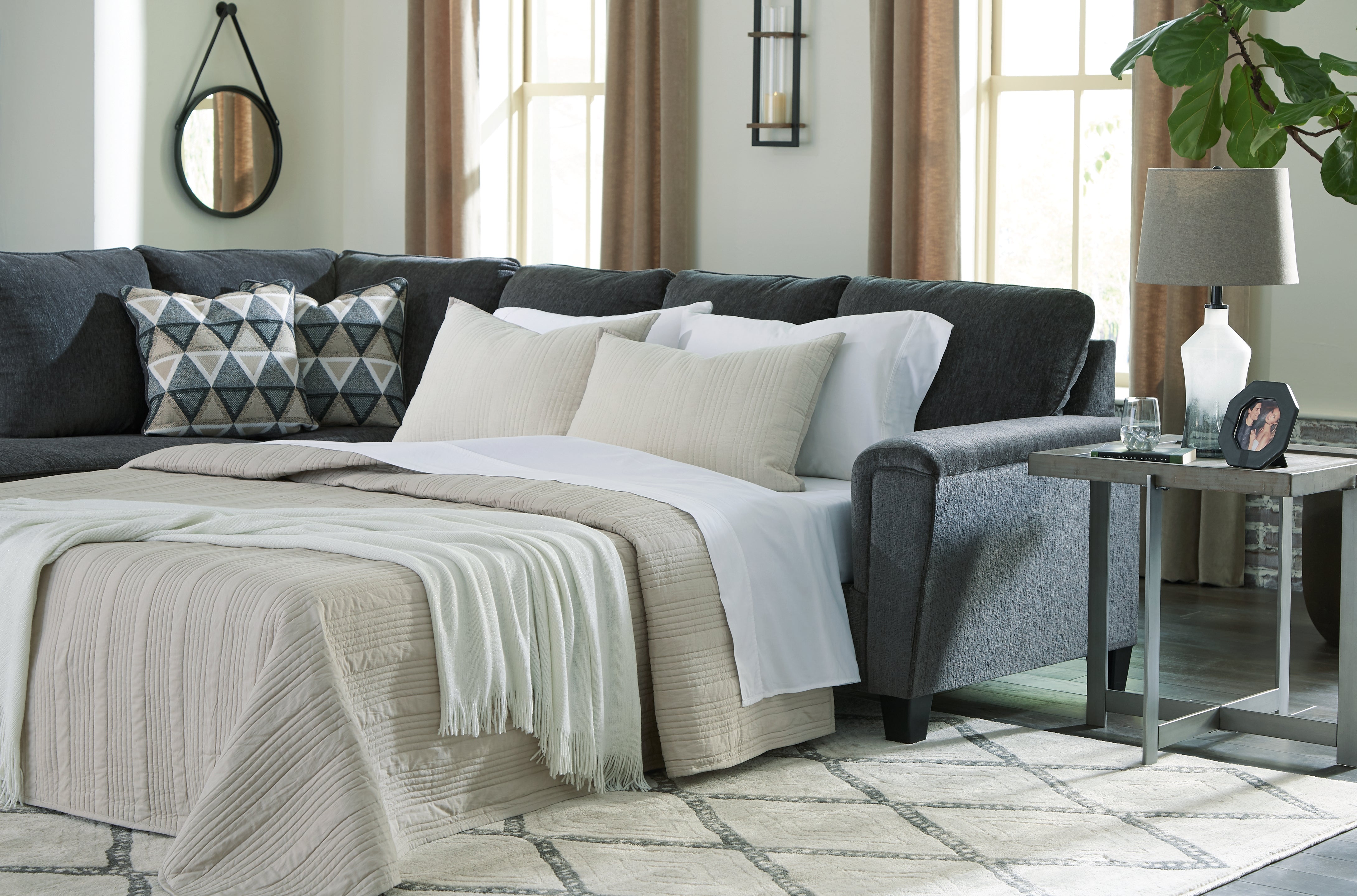 Lullora Furniture - Ashley Furniture - Abinger Sectional - RAF 2-Piece Sleeper Sectional with Chaise / Smoke - 83905S3
