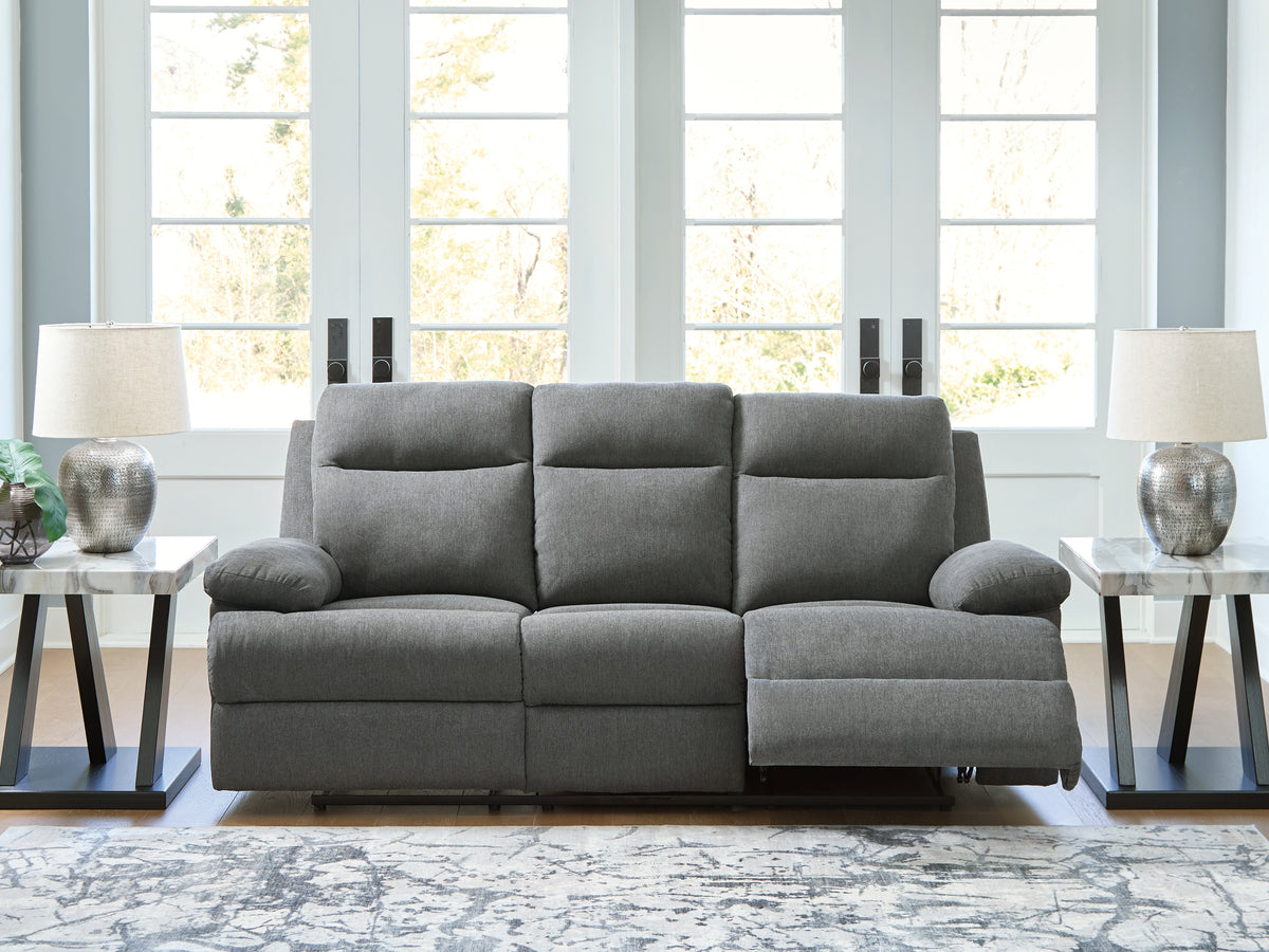 Lullora Furniture - Ashley Furniture - Side-Swipe Living Room - REC Sofa w/Drop Down Table / Charcoal - PC9140689