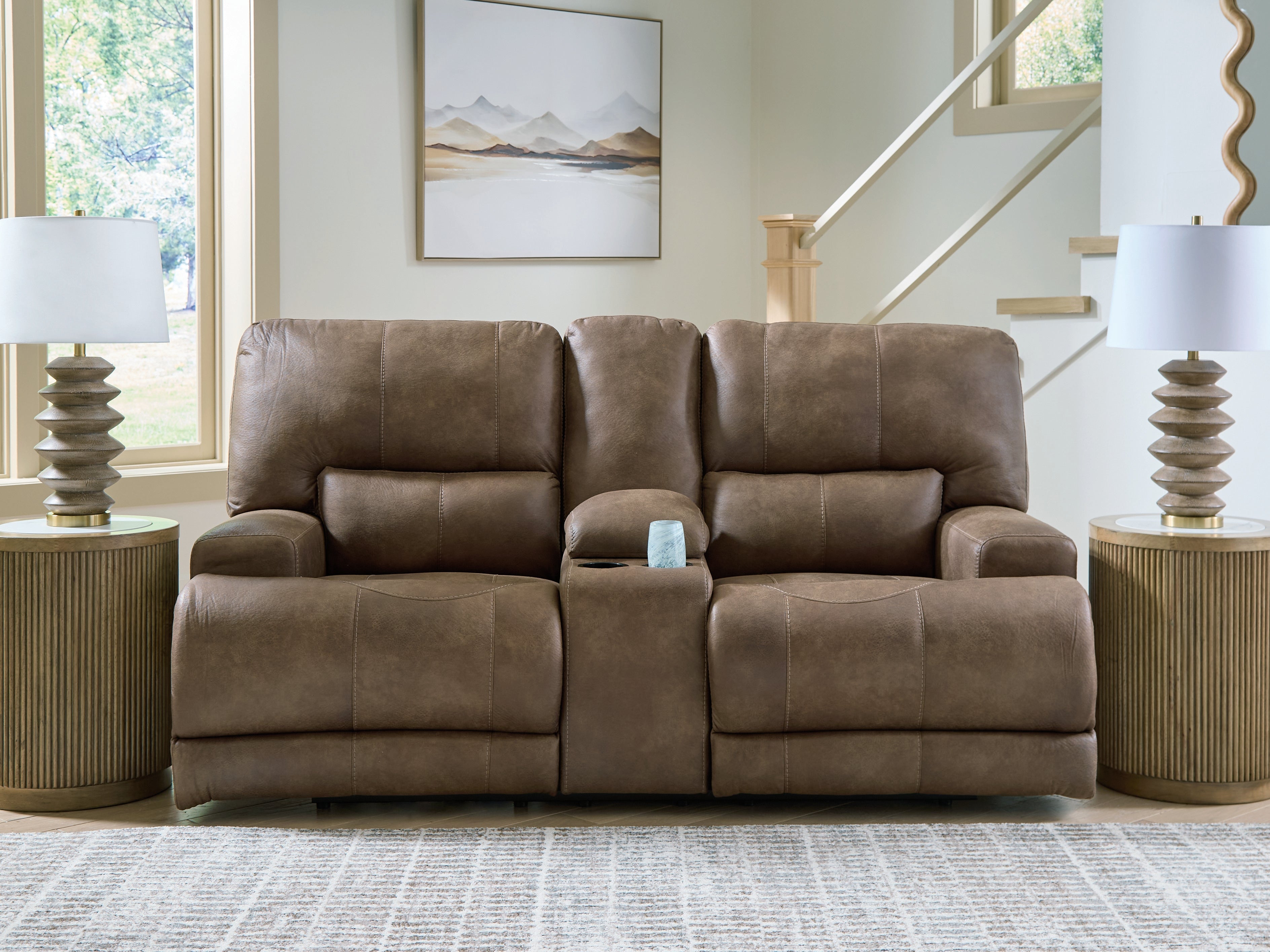 Lullora Furniture - Ashley Furniture - Beckley Place Living Room - PWR REC Loveseat/CON/ADJ HDRST / Earth - PC9180218