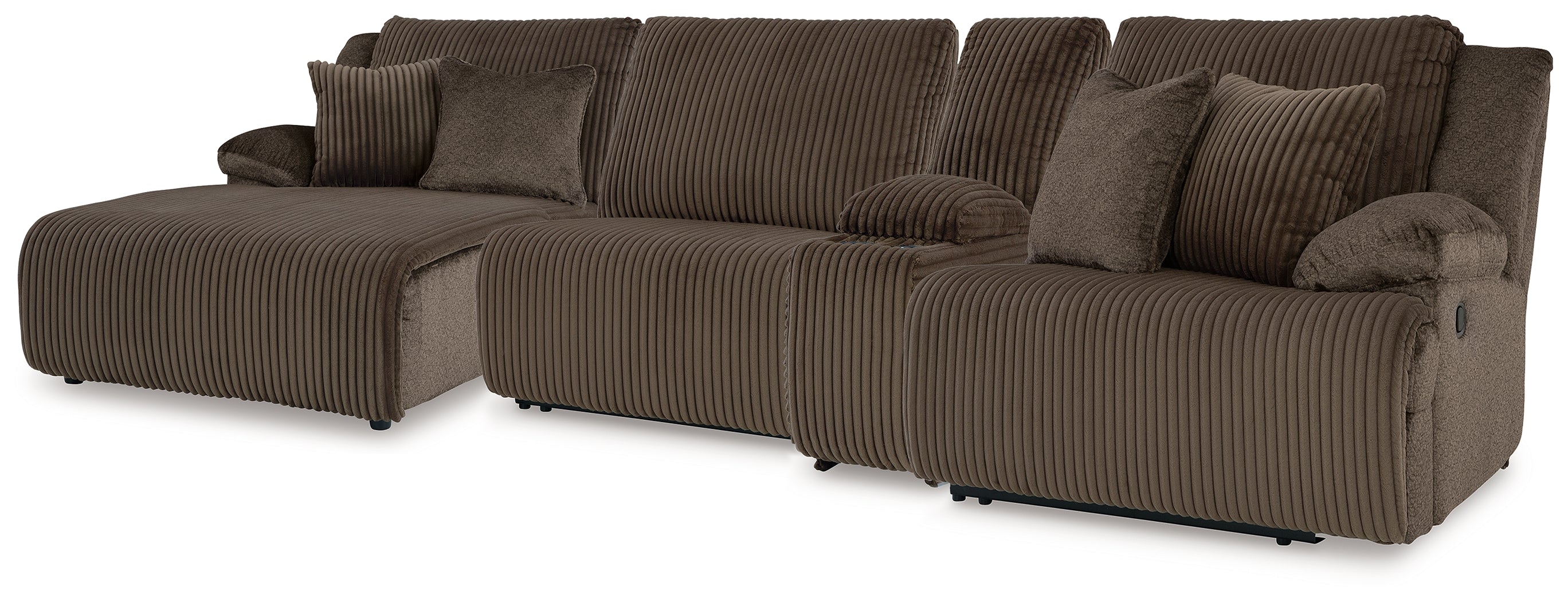 Lullora Furniture - Ashley Furniture - Top Tier Sectional - 4-Piece Reclining Sectional with Chaise / Chocolate - 92705S12