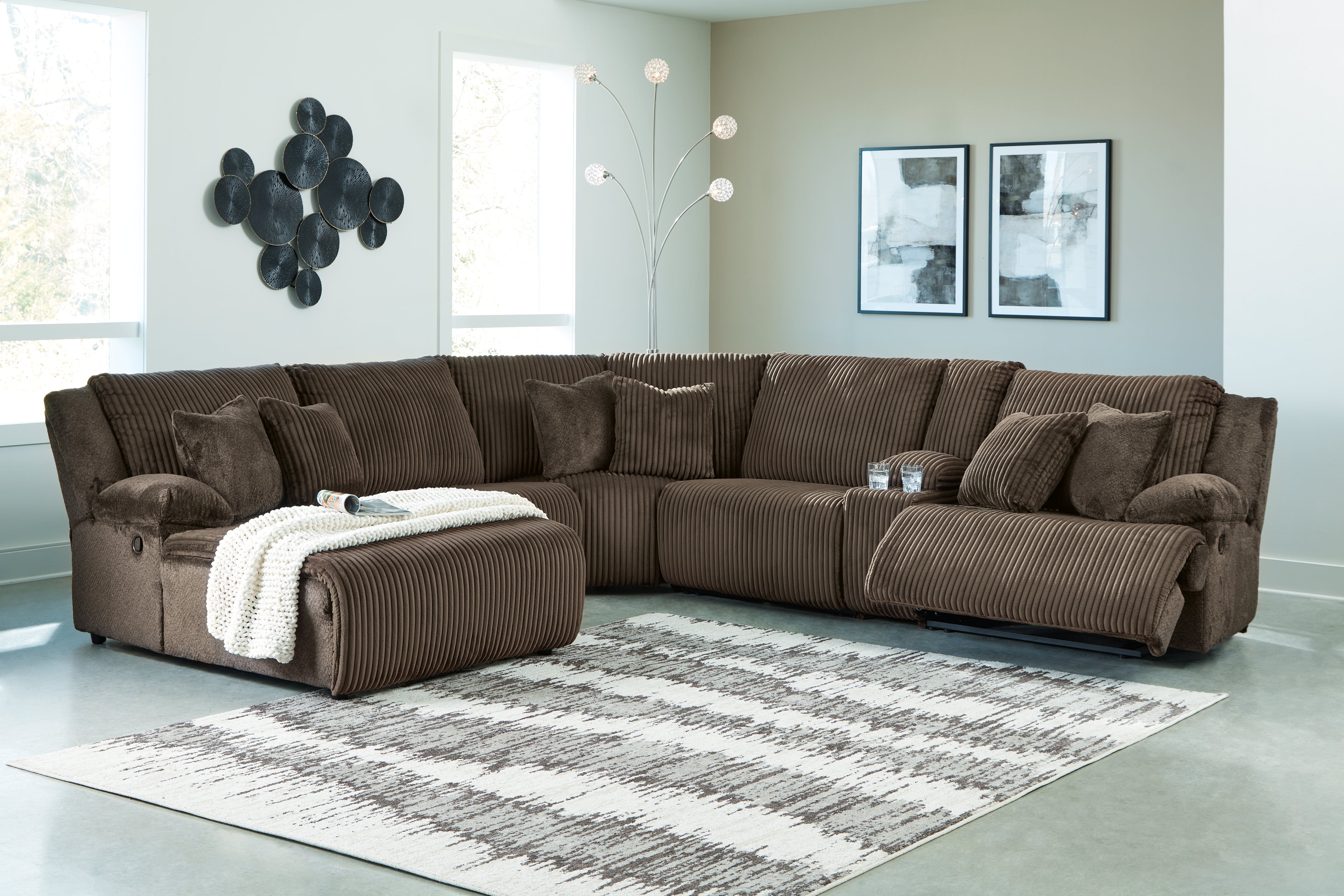 Lullora Furniture - Ashley Furniture - Top Tier Sectional - 6-Piece Reclining Sectional with Chaise / Chocolate - 92705S2