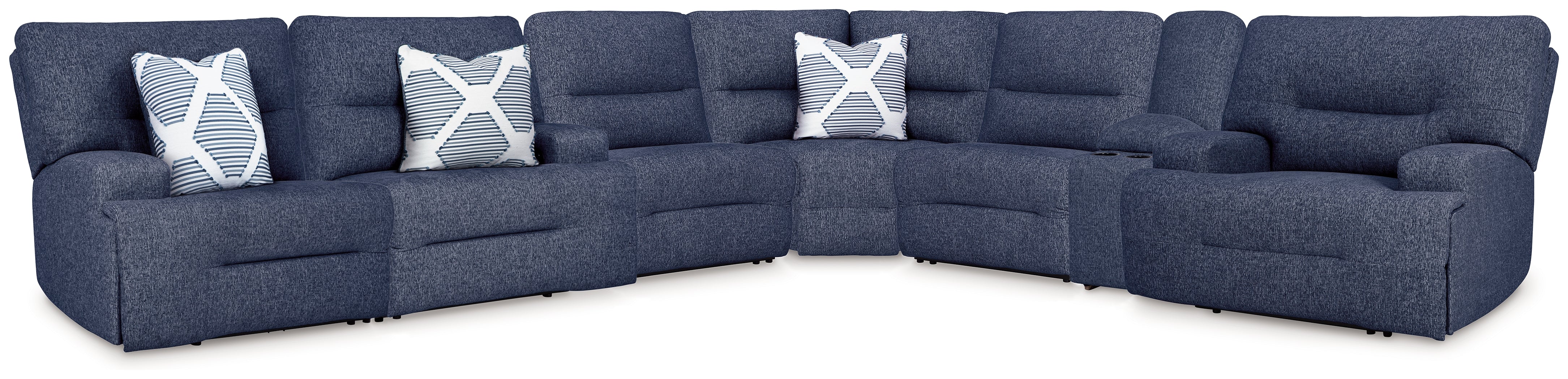 Lullora Furniture - Ashley Furniture - Acklen Place Sectional - 7-Piece Power Reclining Sectional / Navy - 93607S8