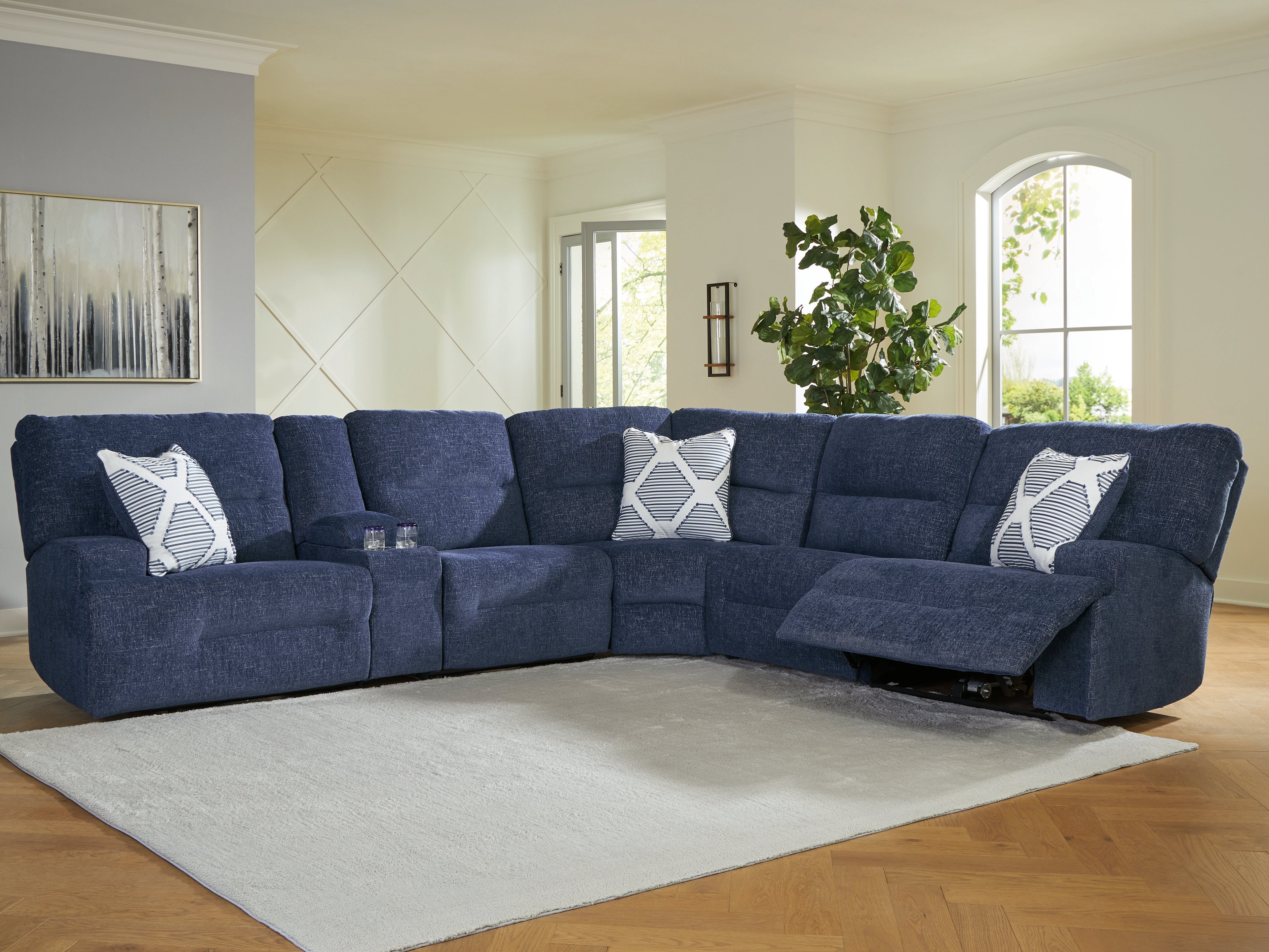 Lullora Furniture - Ashley Furniture - Acklen Place Sectional - 6-Piece Power Reclining Sectional / Navy - 93607S15