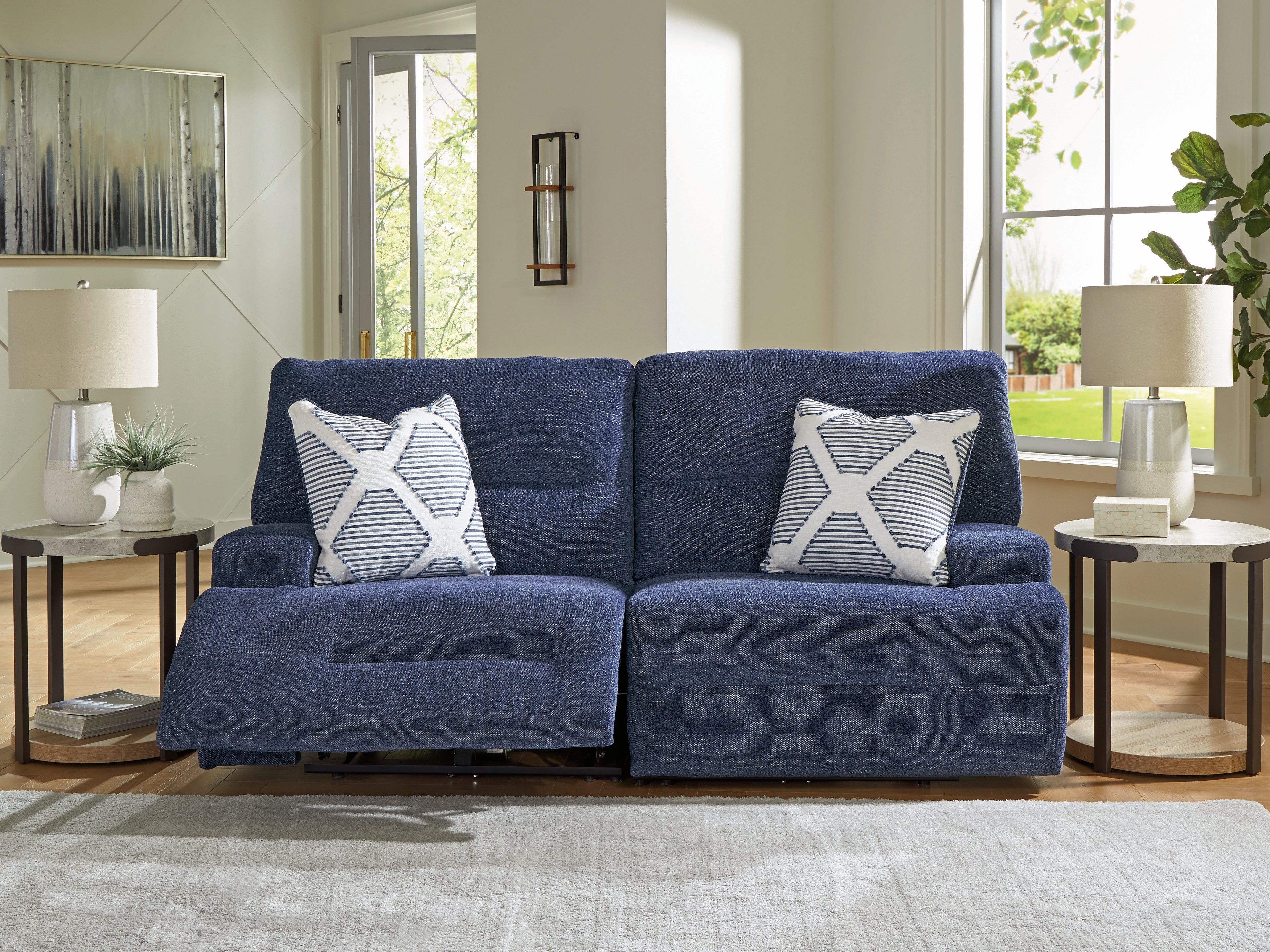 Lullora Furniture - Ashley Furniture - Acklen Place Sectional - 2-Piece Power Reclining Sectional / Navy - 93607S16