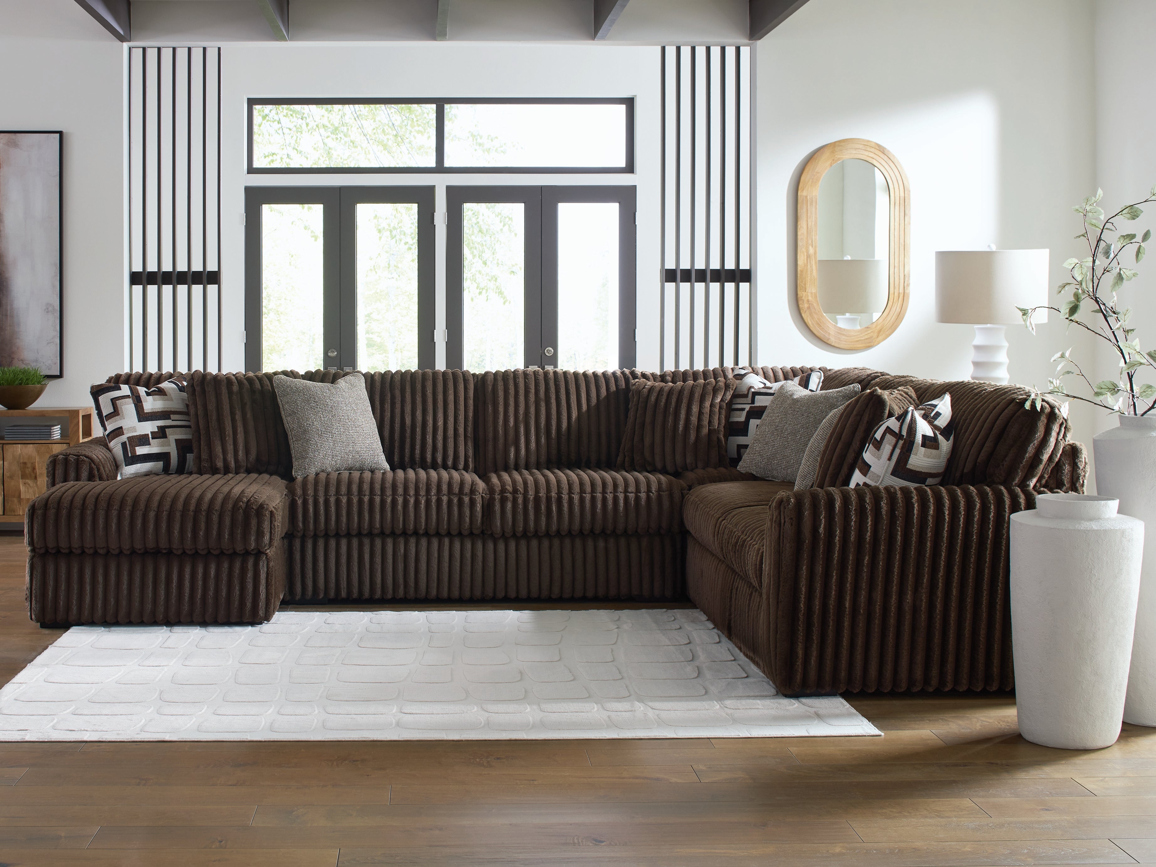 Lullora Furniture - Ashley Furniture - Midnight-Madness Sectional - RAF 4-Piece Sectional with Chaise / Chocolate - 98104S4