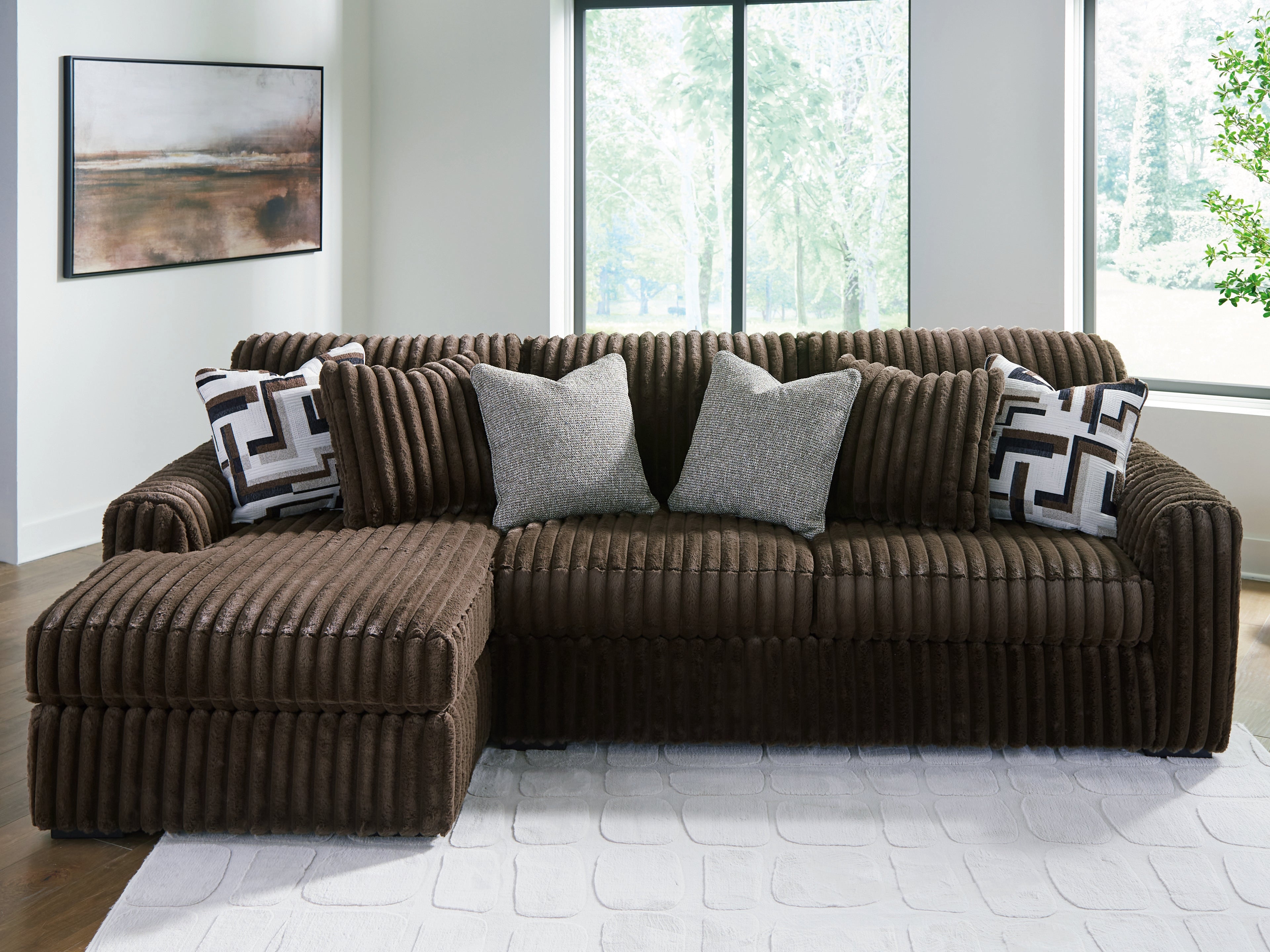Lullora Furniture - Ashley Furniture - Midnight-Madness Sectional - RAF 2-Piece Sectional Sofa with Chaise / Chocolate - 98104S1