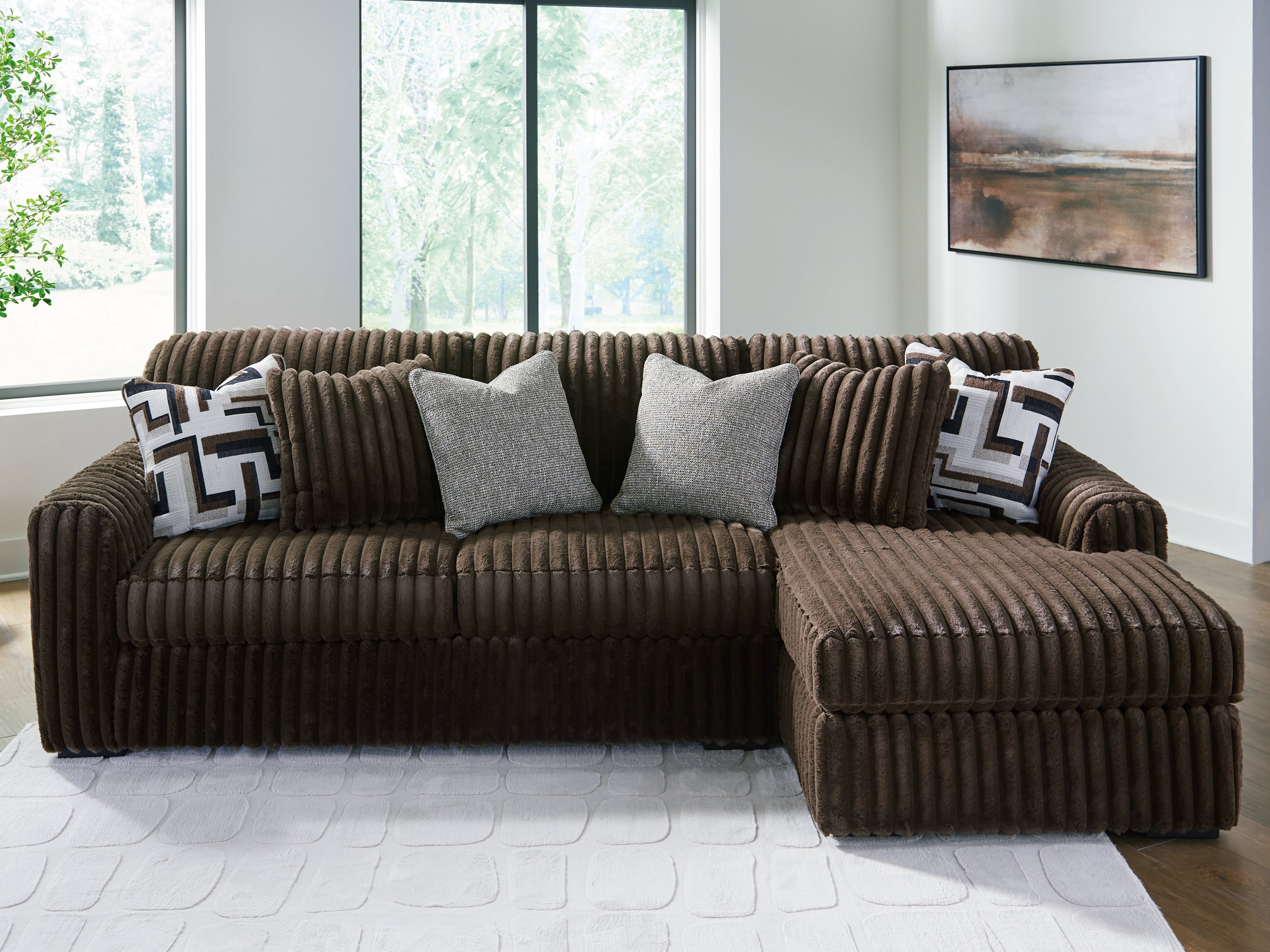 Lullora Furniture - Ashley Furniture - Midnight-Madness Sectional - LAF 2-Piece Sectional Sofa with Chaise / Chocolate - 98104S2
