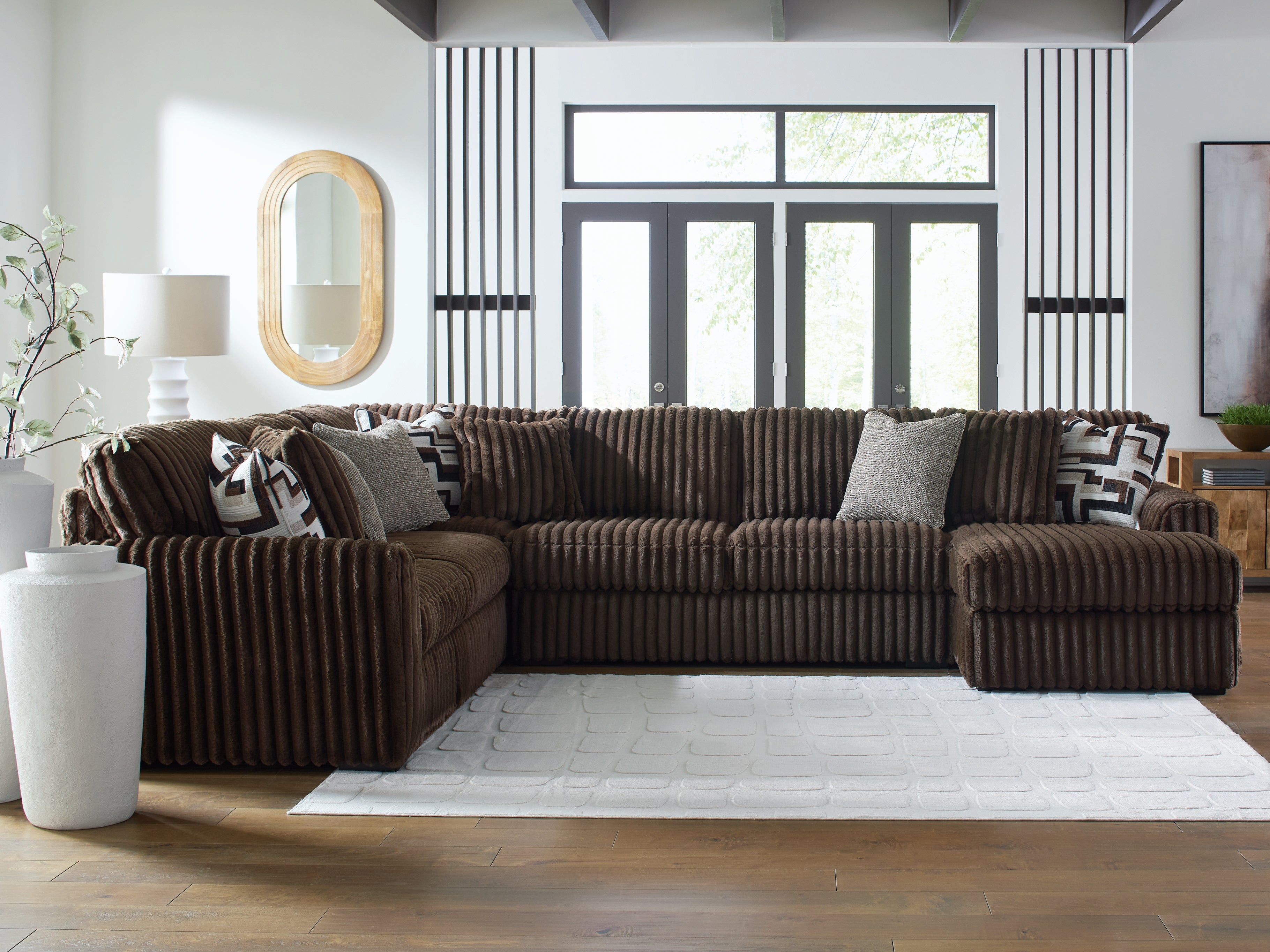 Lullora Furniture - Ashley Furniture - Midnight-Madness Sectional - LAF 4-Piece Sectional with Chaise / Chocolate - 98104S3