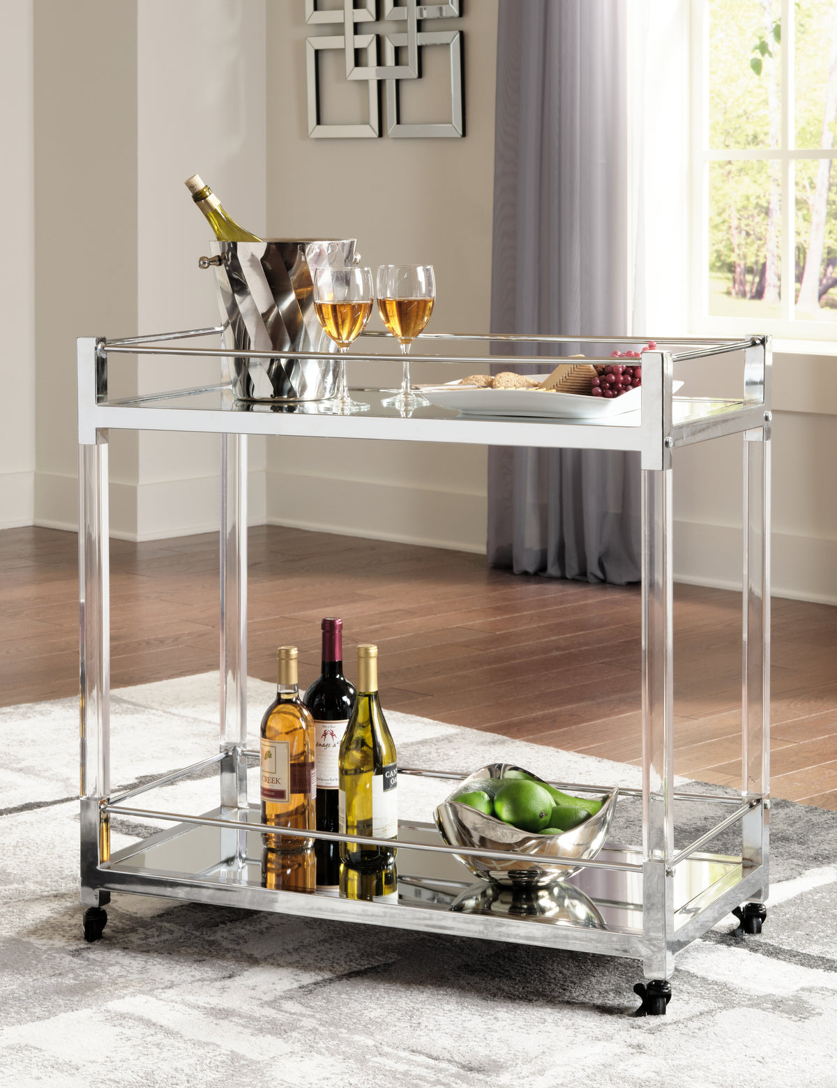 Lullora Furniture - Ashley Furniture - Chaseton Bar Cart - Bar Cart / Clear/Silver Finish - A4000501