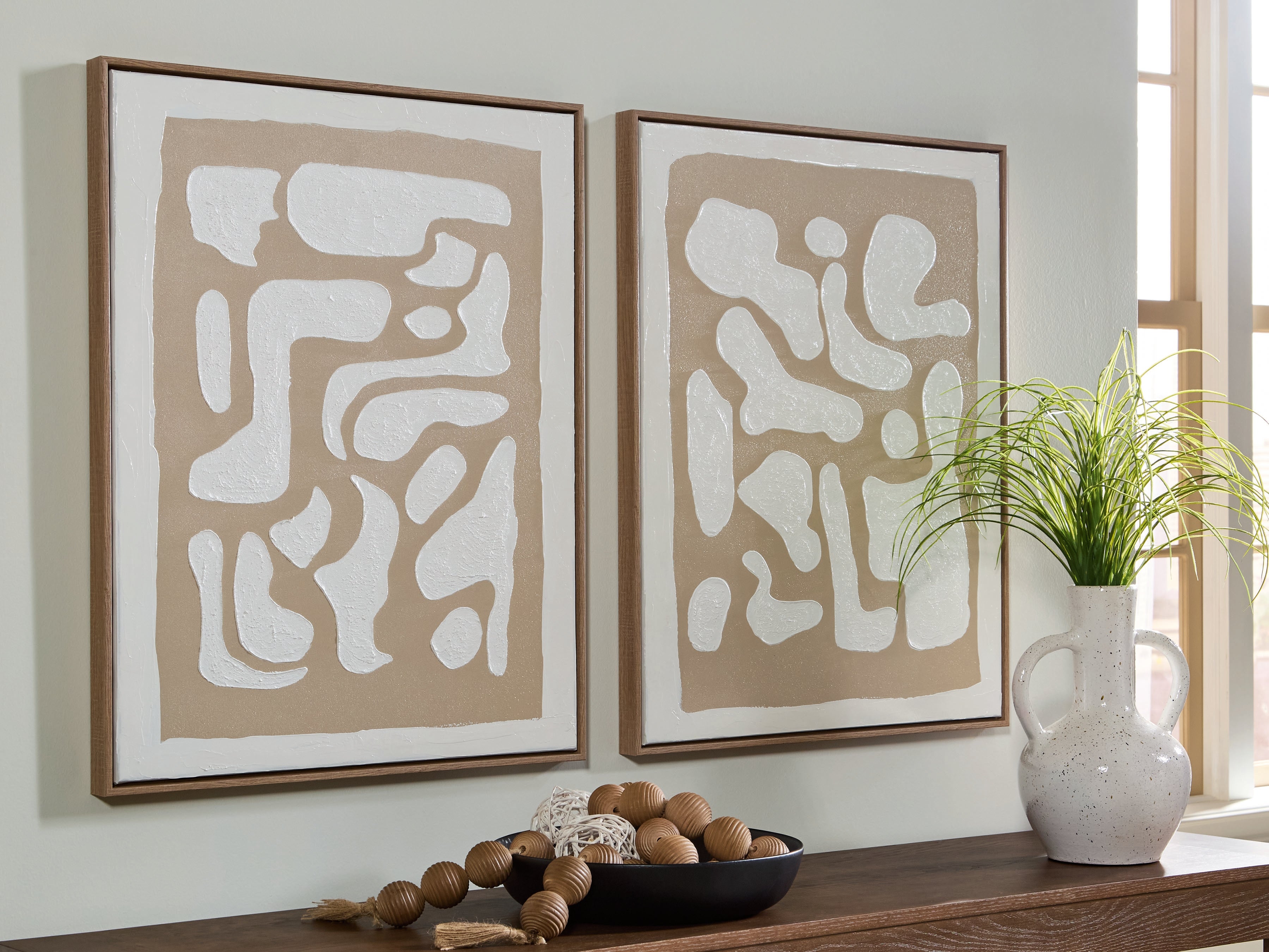 Lullora Furniture - Ashley Furniture - Waldett Wall Decor - Wall Art Set (Set of 2) / Beige/White - A8000503