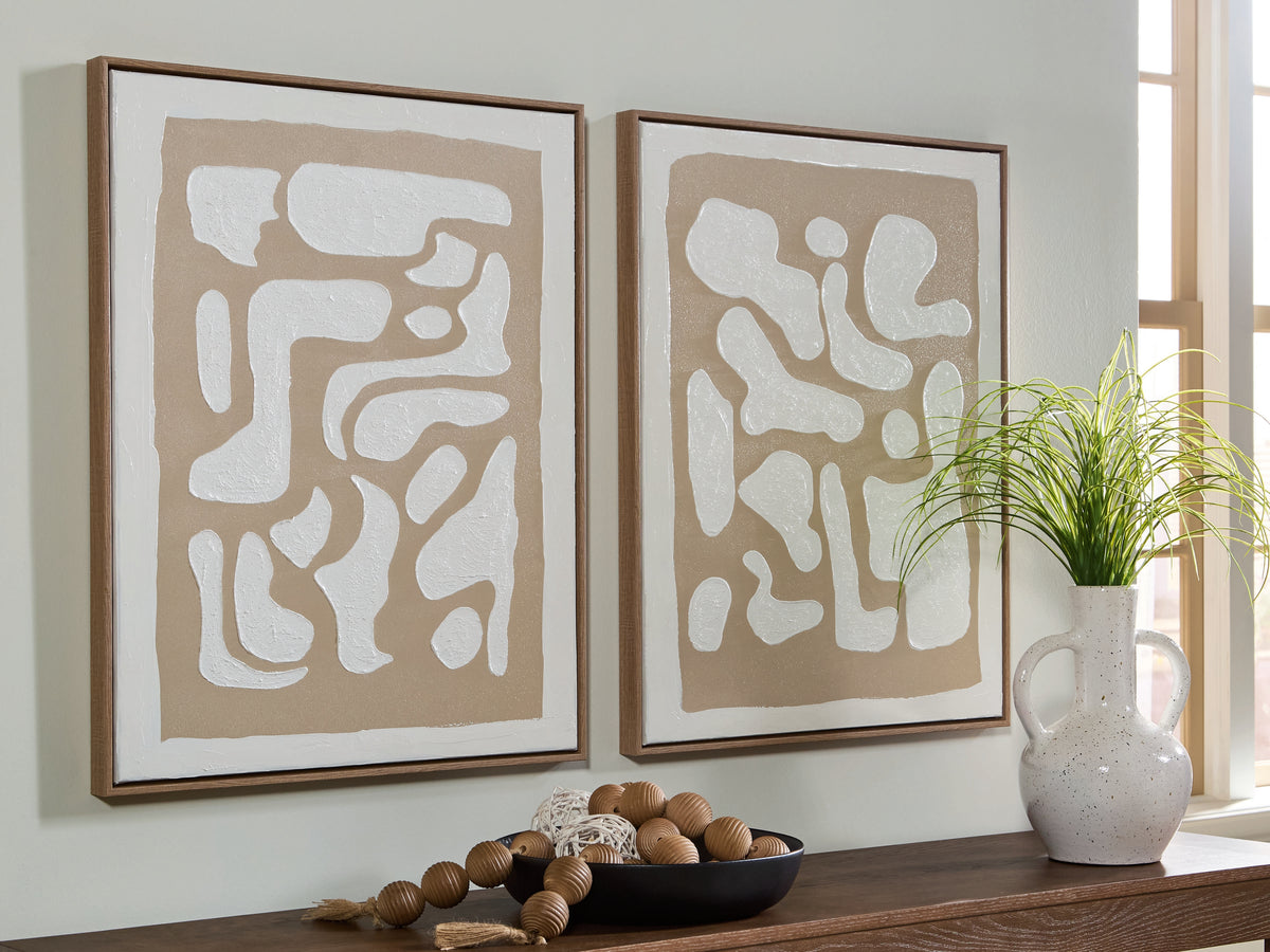 Lullora Furniture - Ashley Furniture - Waldett Wall Decor - Wall Art Set (Set of 2) / Beige/White - A8000503