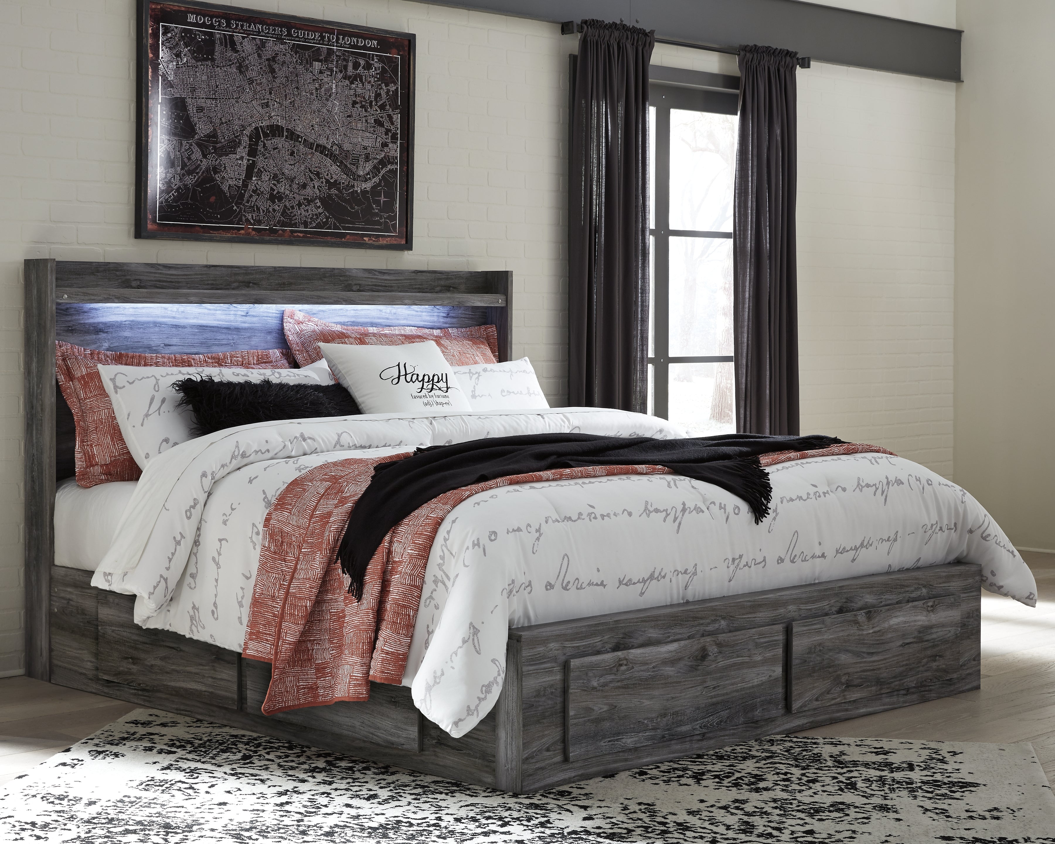 Lullora Furniture - Ashley Furniture - Baystorm Bedroom - King Panel Bed with 6 Storage Drawers / Gray - B221B16