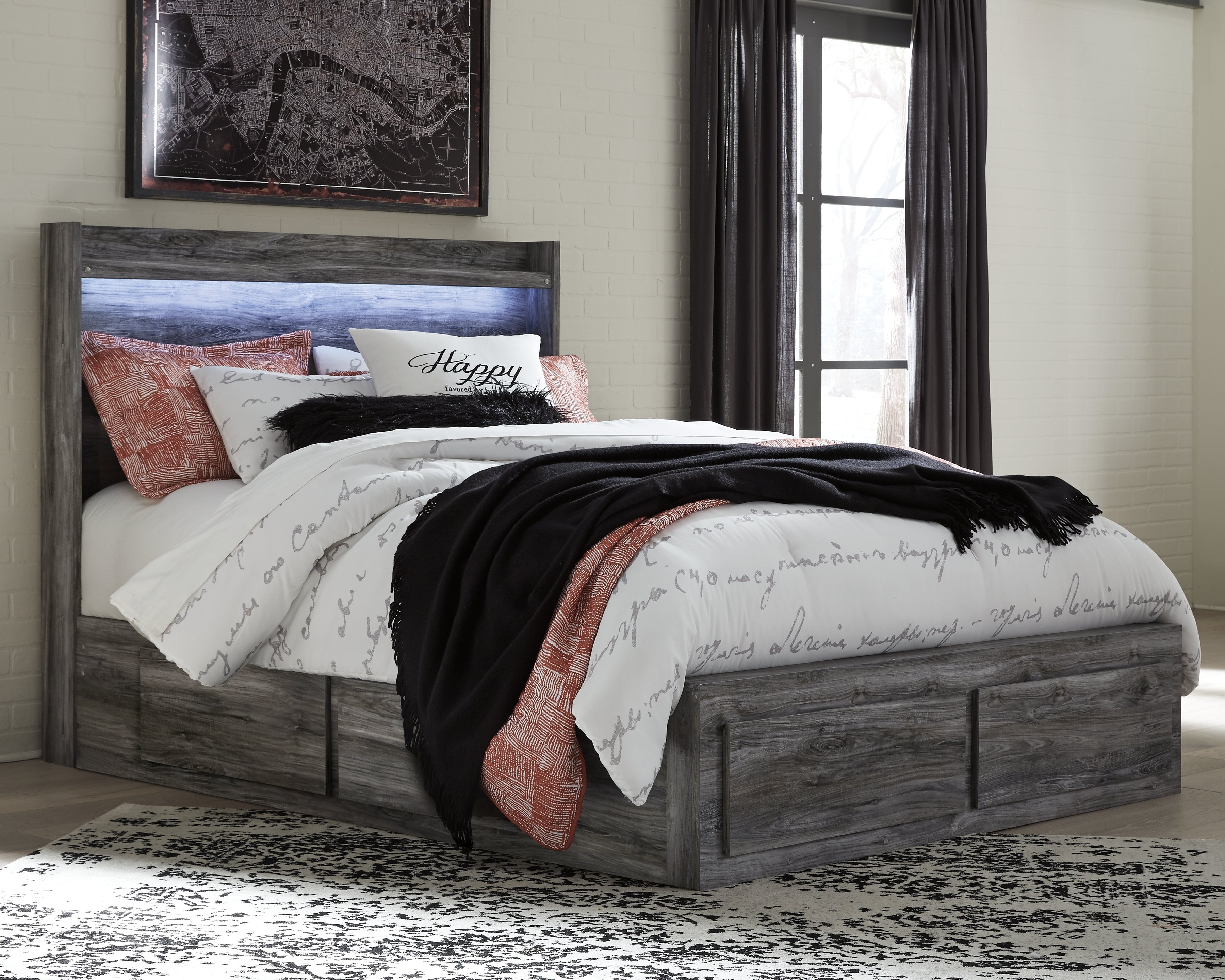 Lullora Furniture - Ashley Furniture - Baystorm Bedroom - Queen Panel Bed with 4 Storage Drawers / Gray - B221B13